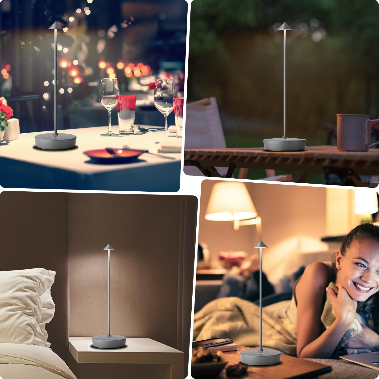 YIBEN Rechargeable Cordless Table Lamp, 6000mAh Battery, 3 Brightness Levels, 2-Pack, Gray, Model X12