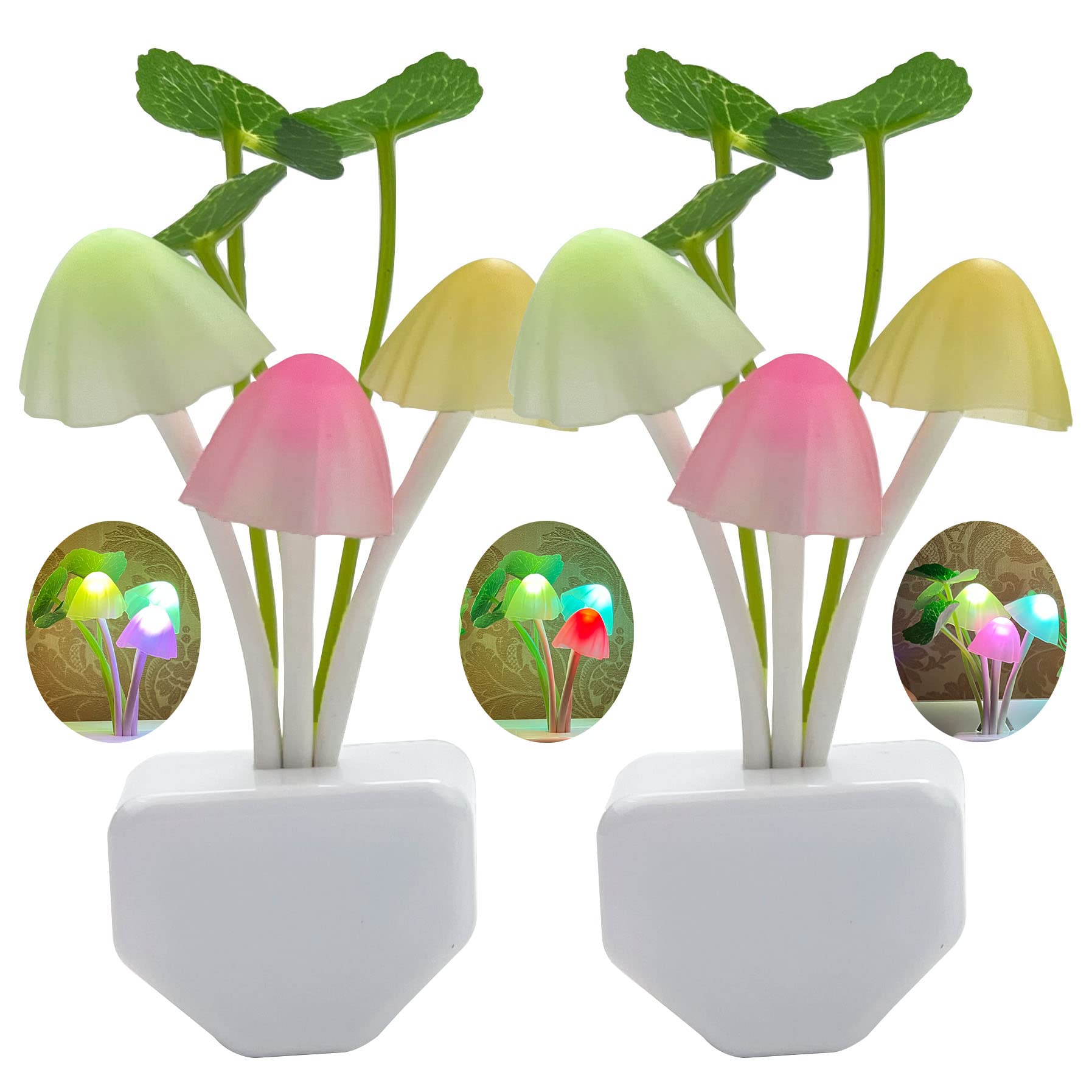 Zezhou 2 Pack Led Night Lights - Color Changing Mushroom Lamps, Dusk To Dawn Sensor, Funny Decor For Kids And Nursery
