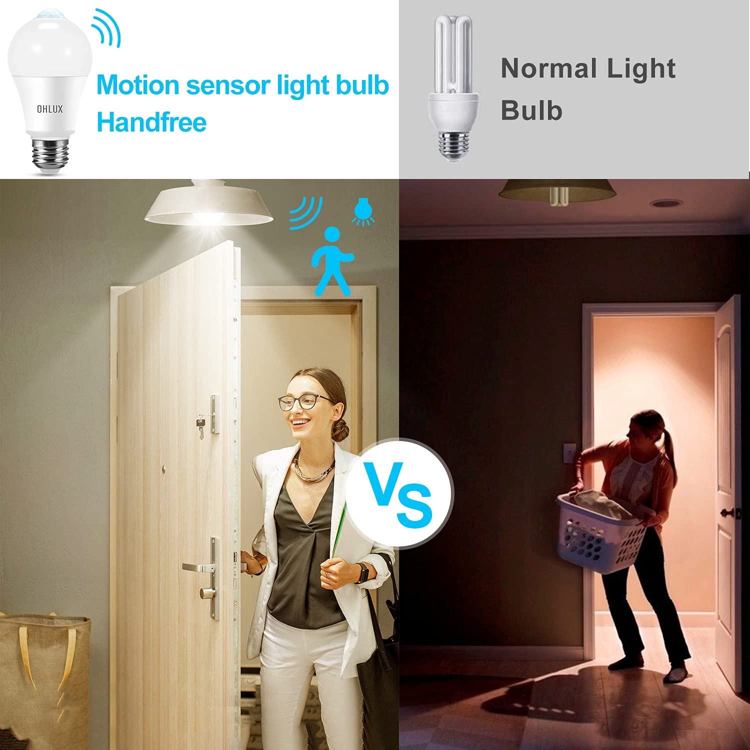 OHLUX Motion Sensor LED Bulbs, 13W (120W Equivalent), Dusk to Dawn, A19 E26, Bright White, 2 Pack, Ideal for Outdoor Security Lighting