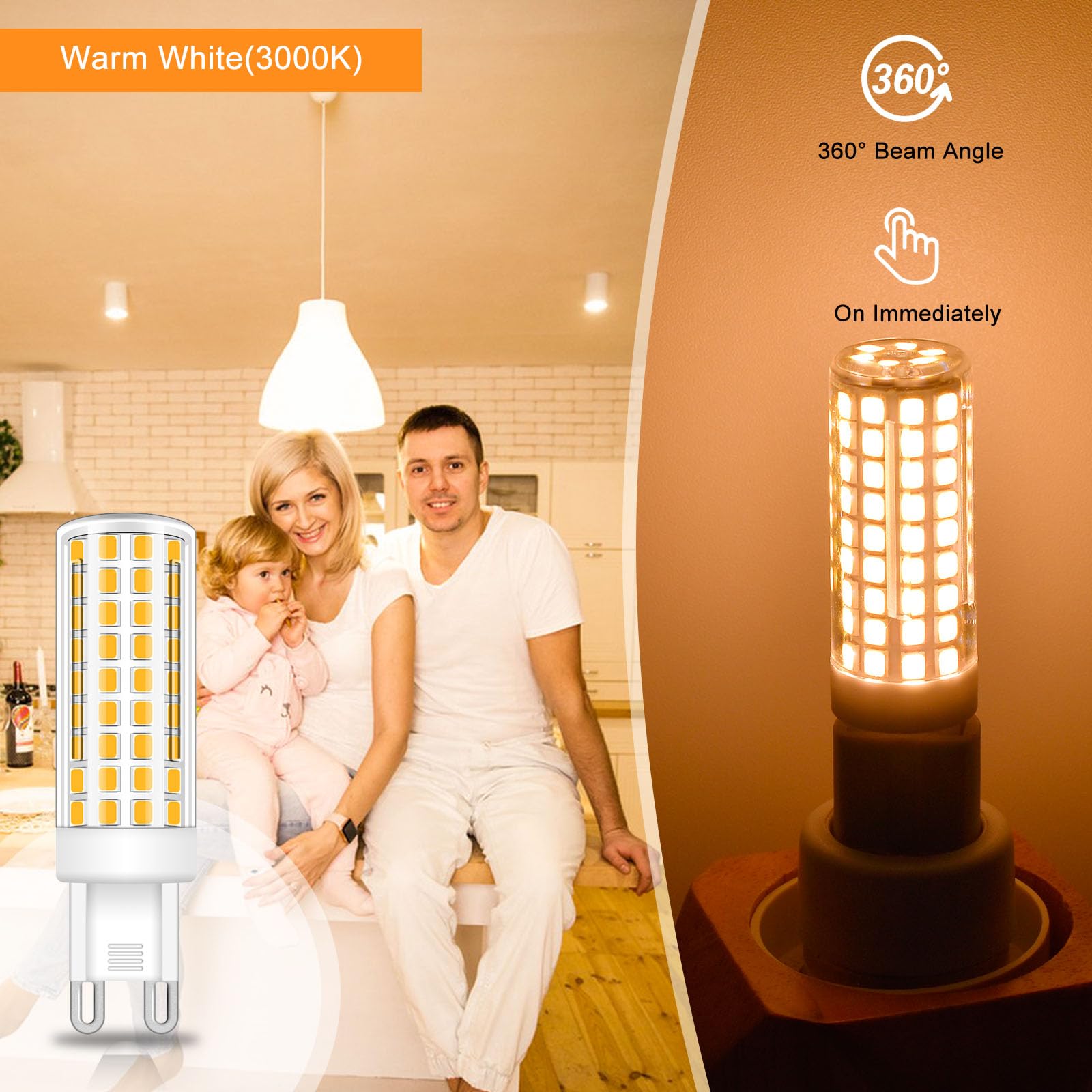 Brolskun G9 Led Bulb Dimmable 8W, 60W-80W G9 Halogen Equivalent, 2700K Soft Warm White, 120V No-Flicker, Chandelier Lighting 800