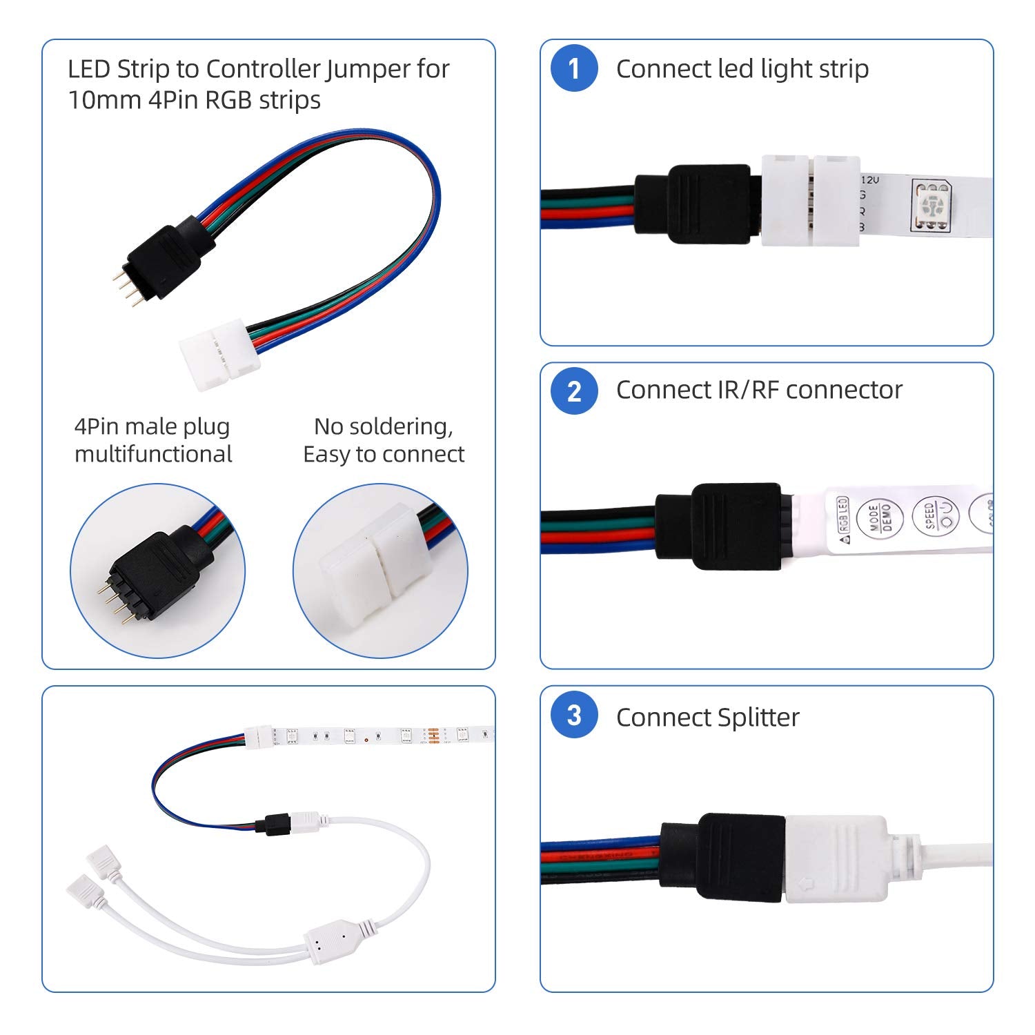 Maoxwy Led Strip Light Connector Kit, Led Strip Accessories Set For 5050 4 Pin 10Mm Rgb Led Light Strips With Connectors Clips And Tools