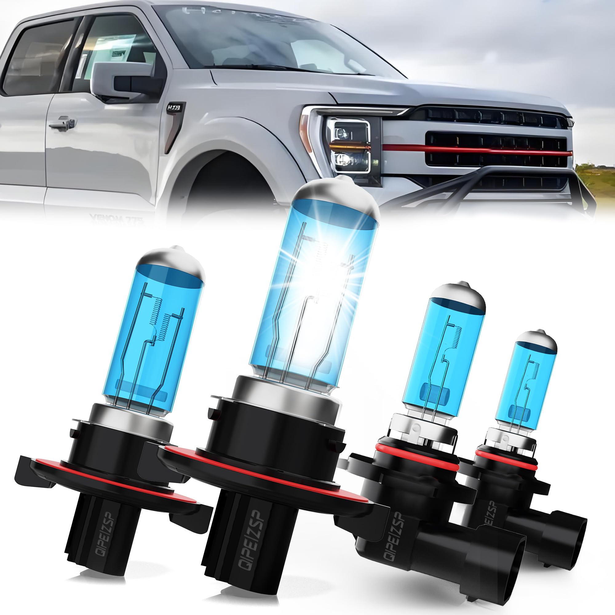 QIPEIZSP compatible with FORD F-150 (2004-2014) halogen headlight bulbs, 9008/H13 High/Low Beams + 9145 Fog Lights Combo, Pack o