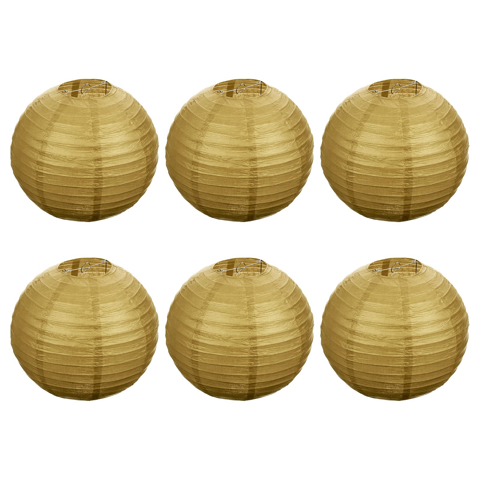 Patikil 12 Inch Paper Lanterns, 6 Pack Round Folding Hanging Lamp Shade For Wedding Home Party Festival Celebration, Gold