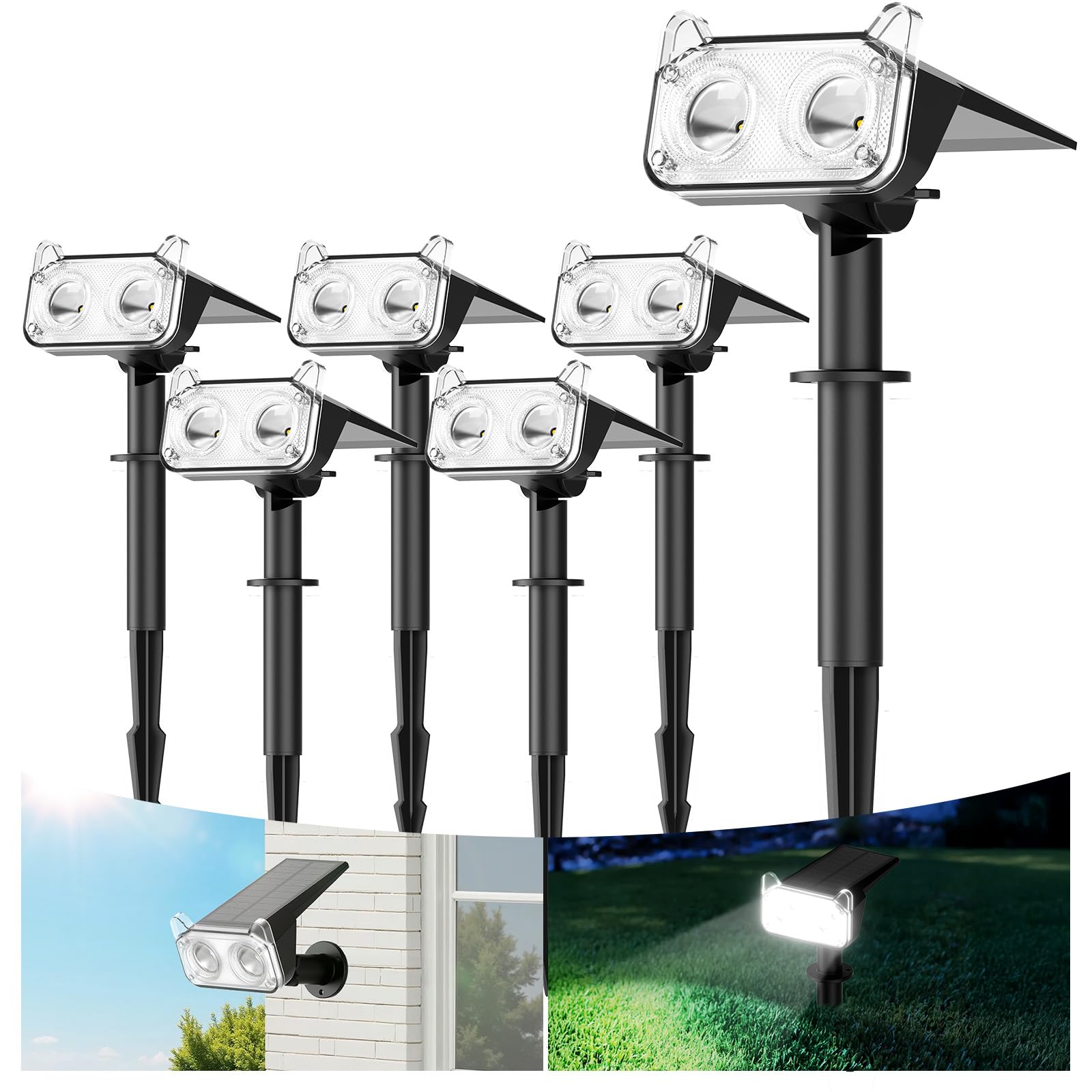 Wdtpro Upgraded Bright Solar Lights Outdoor Waterproof  Auto On/Off Solar Spot Lights Outdoor  Dusk To Dawn Spotlights  Adjustable Landscape Lighting For Yard Tree Path Garden  Cool White  6 Pack