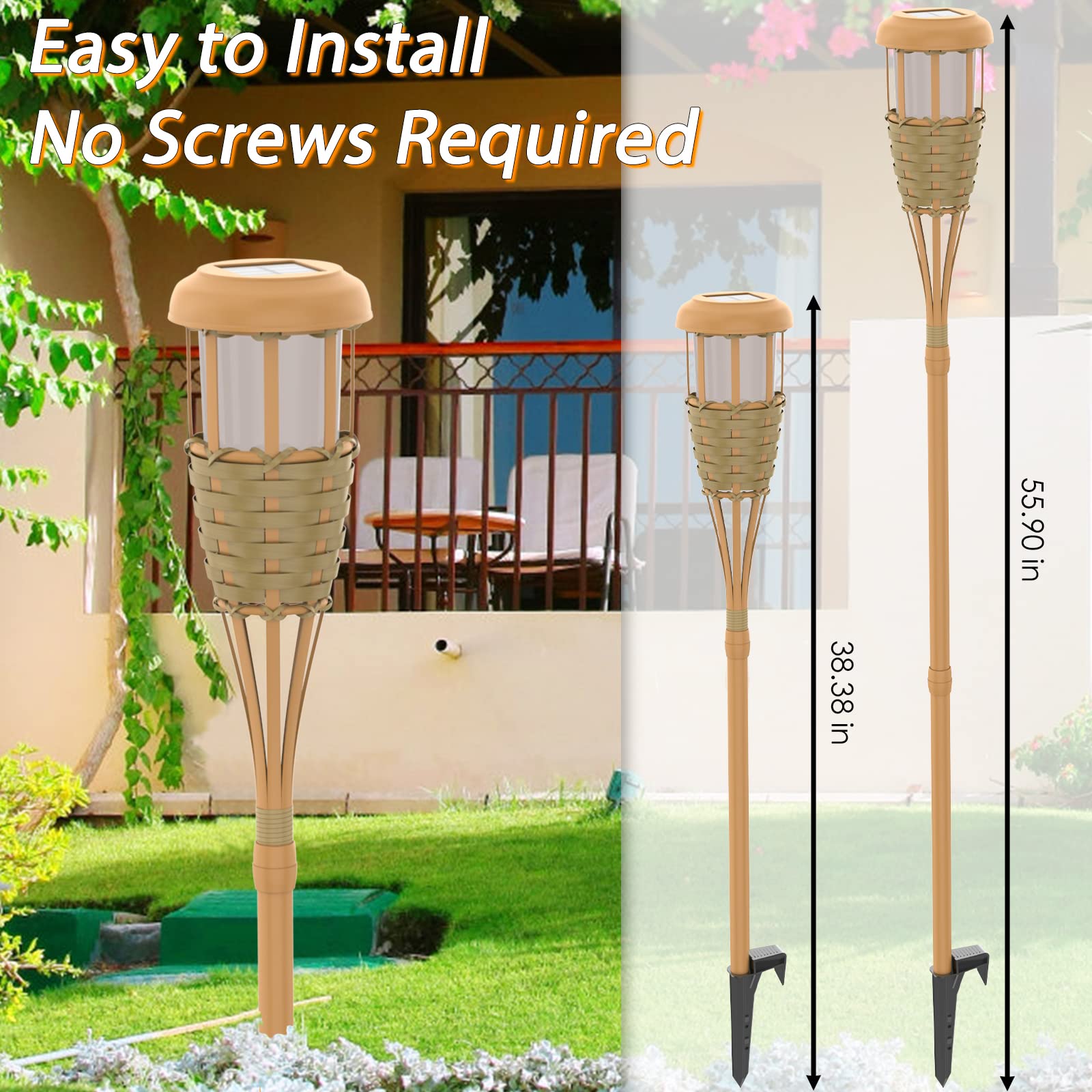 Evelynsun Solar Torch Lights - 6 Pack Outdoor Flickering Flame Decorations For Patio & Yard