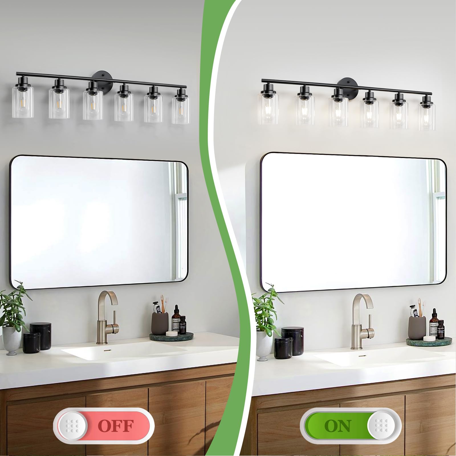Guliaofo 6-Light Matte Black Bathroom Vanity Light Fixture, Metal Wall Lamp Over Mirror