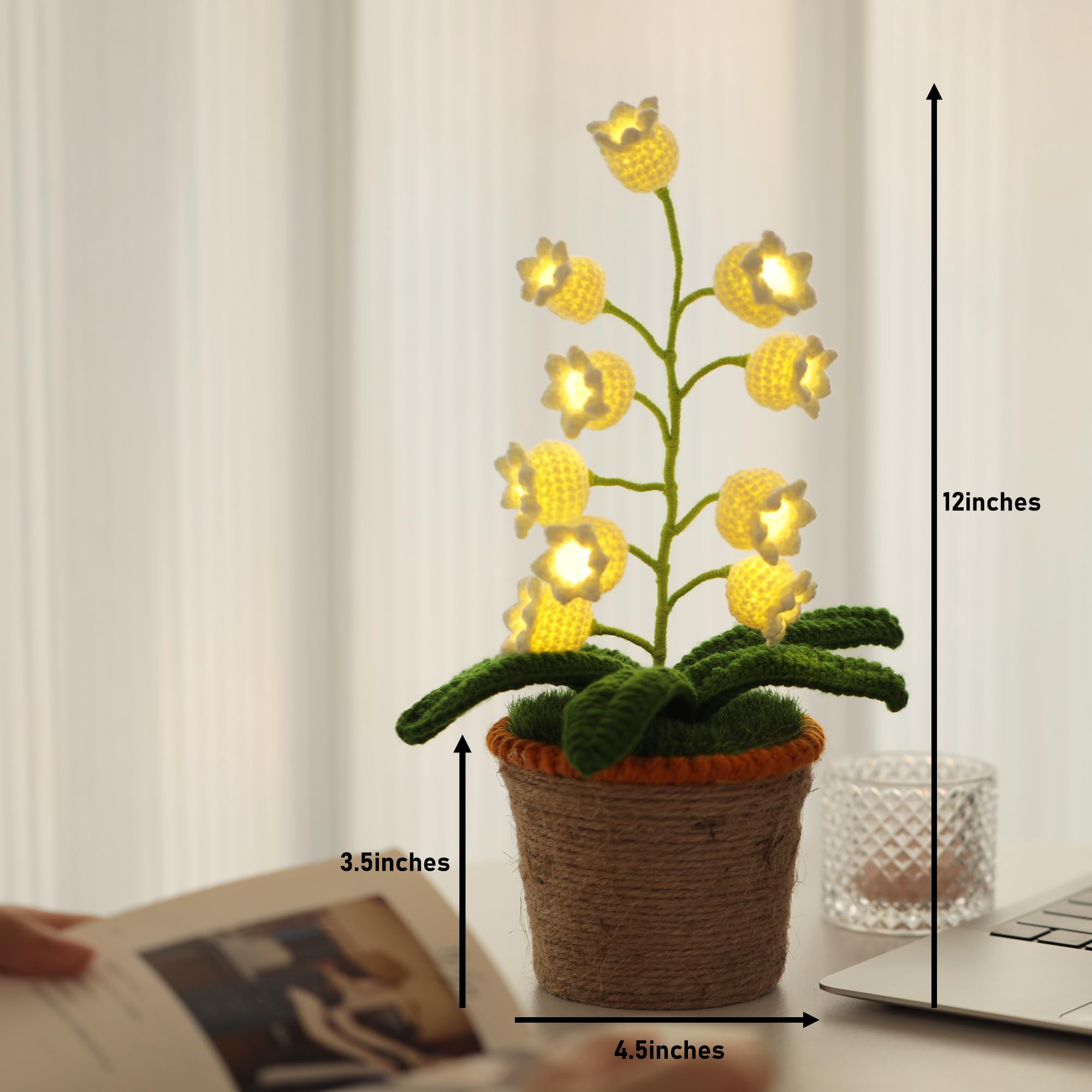 ANZRLE Crochet Artificial Flowers Lamp - Warm Cordless Night Light, Home Decor Gift for Women, Christmas, Valentine's, Mother's Day