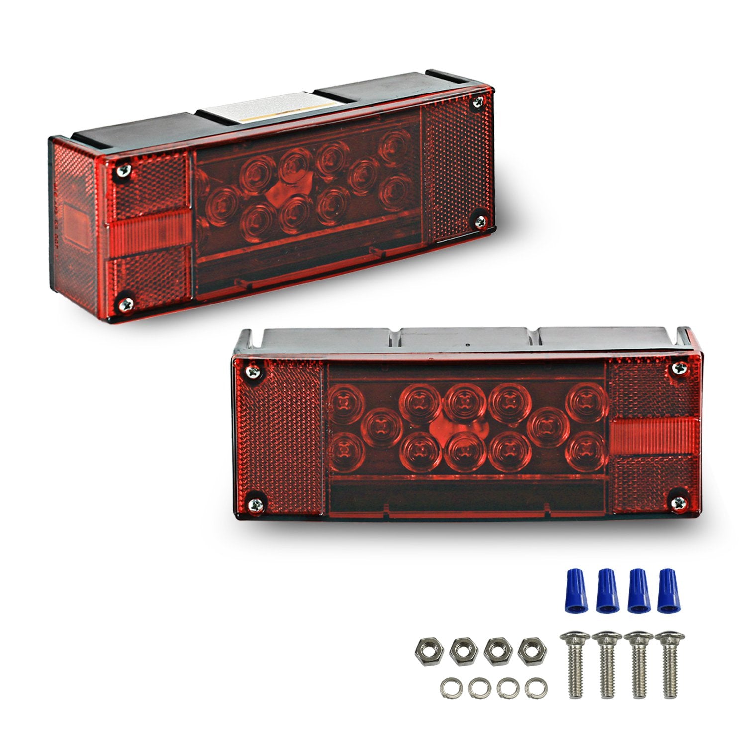 Wellmax 12V LED Trailer Lights, Waterproof Low Profile Rectangular, Red, Model WM51053