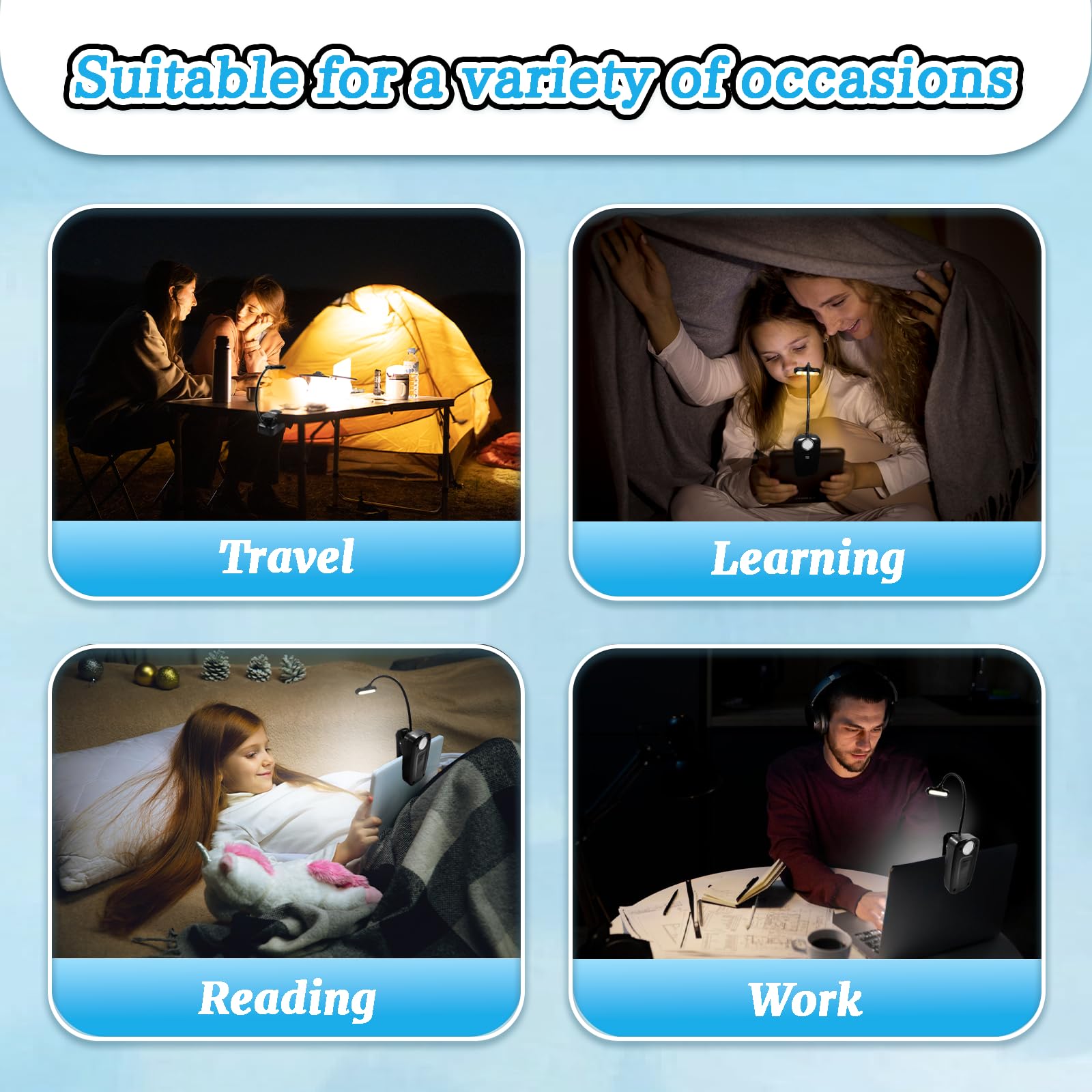 Rechargeable Book Light, Reading Lights For Books In Bed With 3 Color Temperatures & Stepless Dimming Brightness, 360Rotatable C