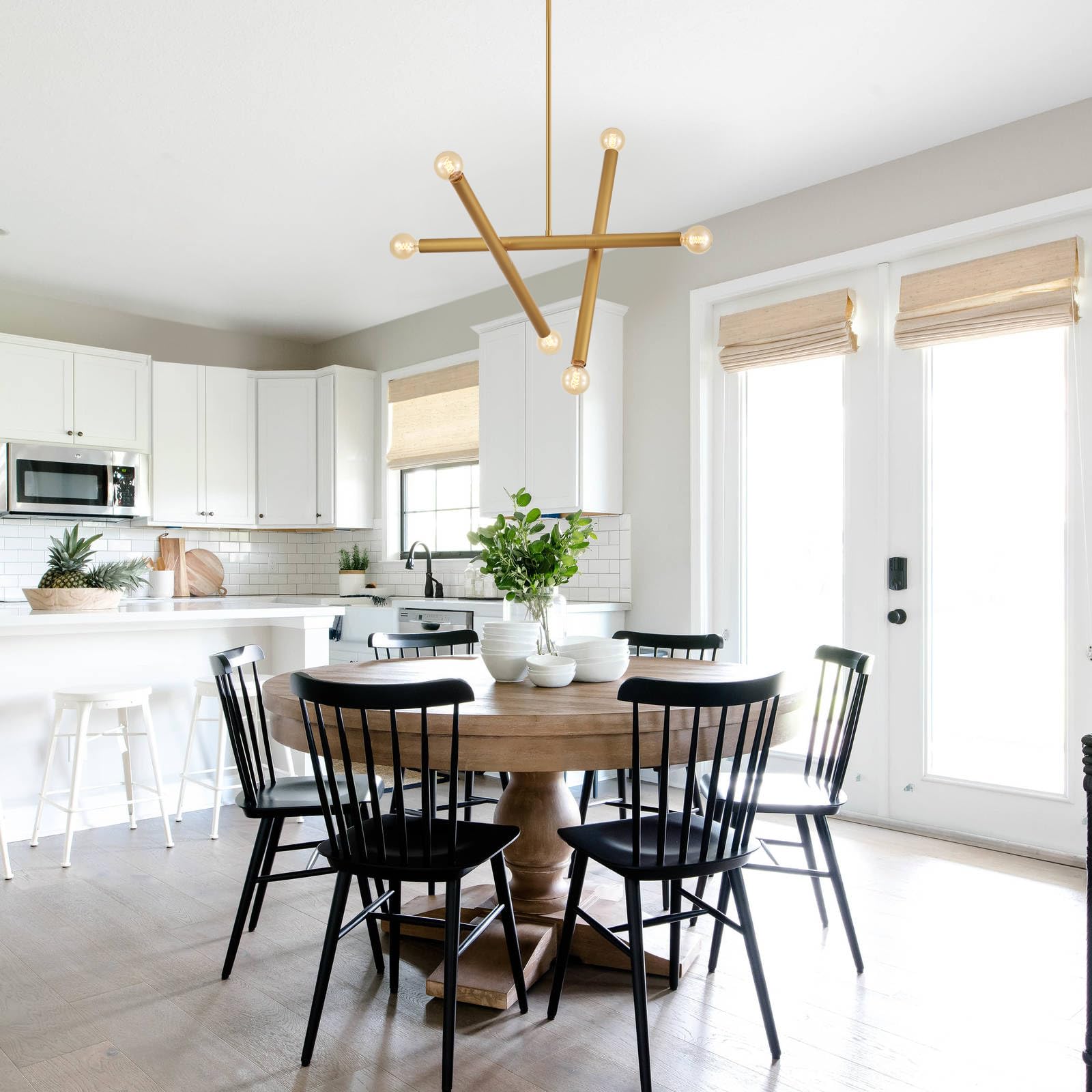 Vanzarla Modern Dining Room Chandelier, Gold Sputnik Chandeliers Bedroom, Vintage Pendant Light Kitchen, 6-Light Adjustable Hang