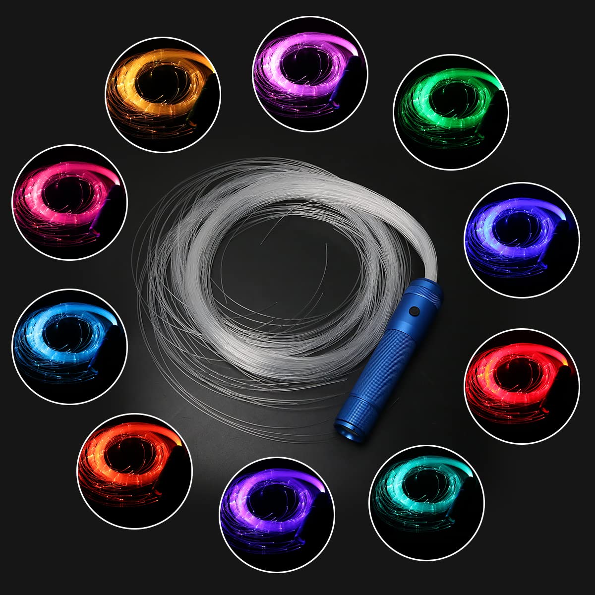 AKEPO Fiber Optic Whip Rave Toy 5.9ft Rechargeable 10 Colors 36 Modes Red FW-B