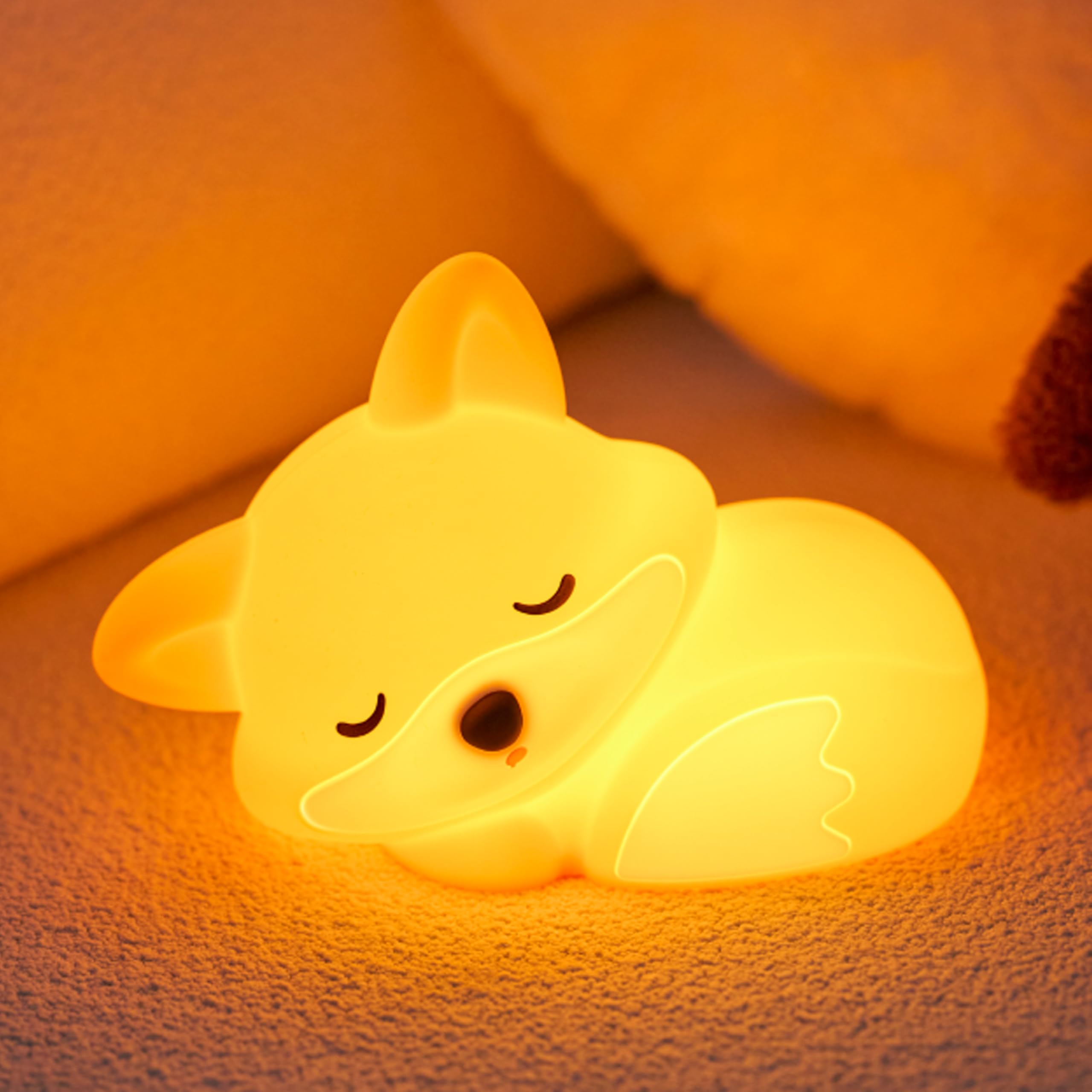 Myratts Led Cute Fox Night Light, 2 Levels Dimmable Timer Nursery Nightlight for Kids, Rechargeable Touch Bedside Lamp, Used for