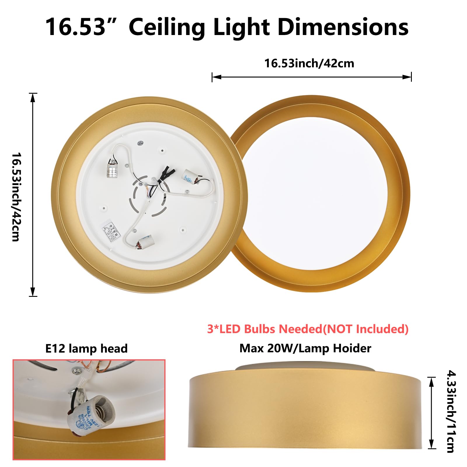 Mivenda Modern Flush Mount Ceiling Light Minimalist Close To Ceiling Lighting Fixture Gold Circular Ceiling Lamp For Bedroom Dining Room Entry Hallway Balcony  Bathroom (16.5)