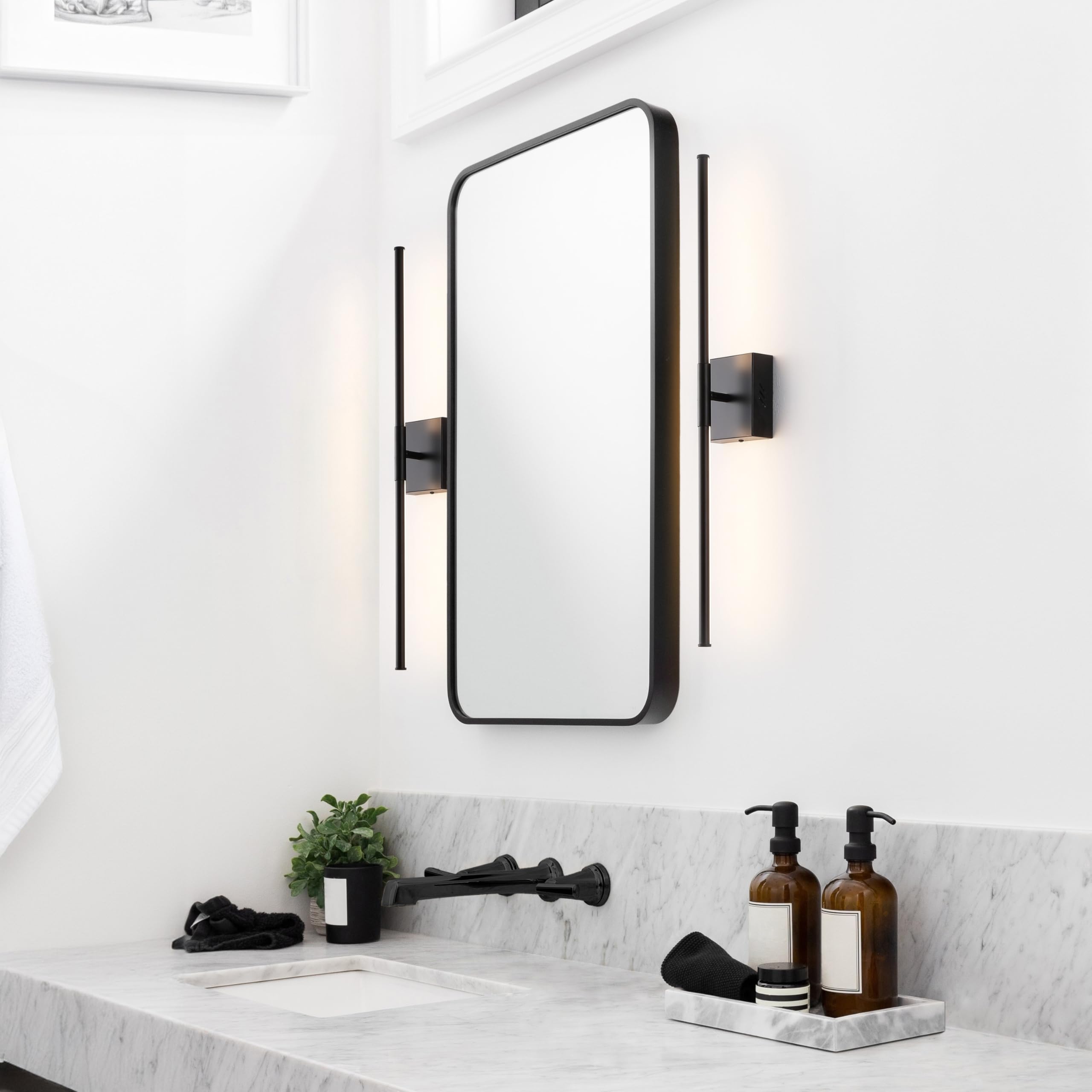 Jonathan Y Jyl7022C-Set2 Makena 28'' Modern Minimalist Dimmable Integrated Led Metal Wall Sconce, Black (Set Of 2) For Bedroom,