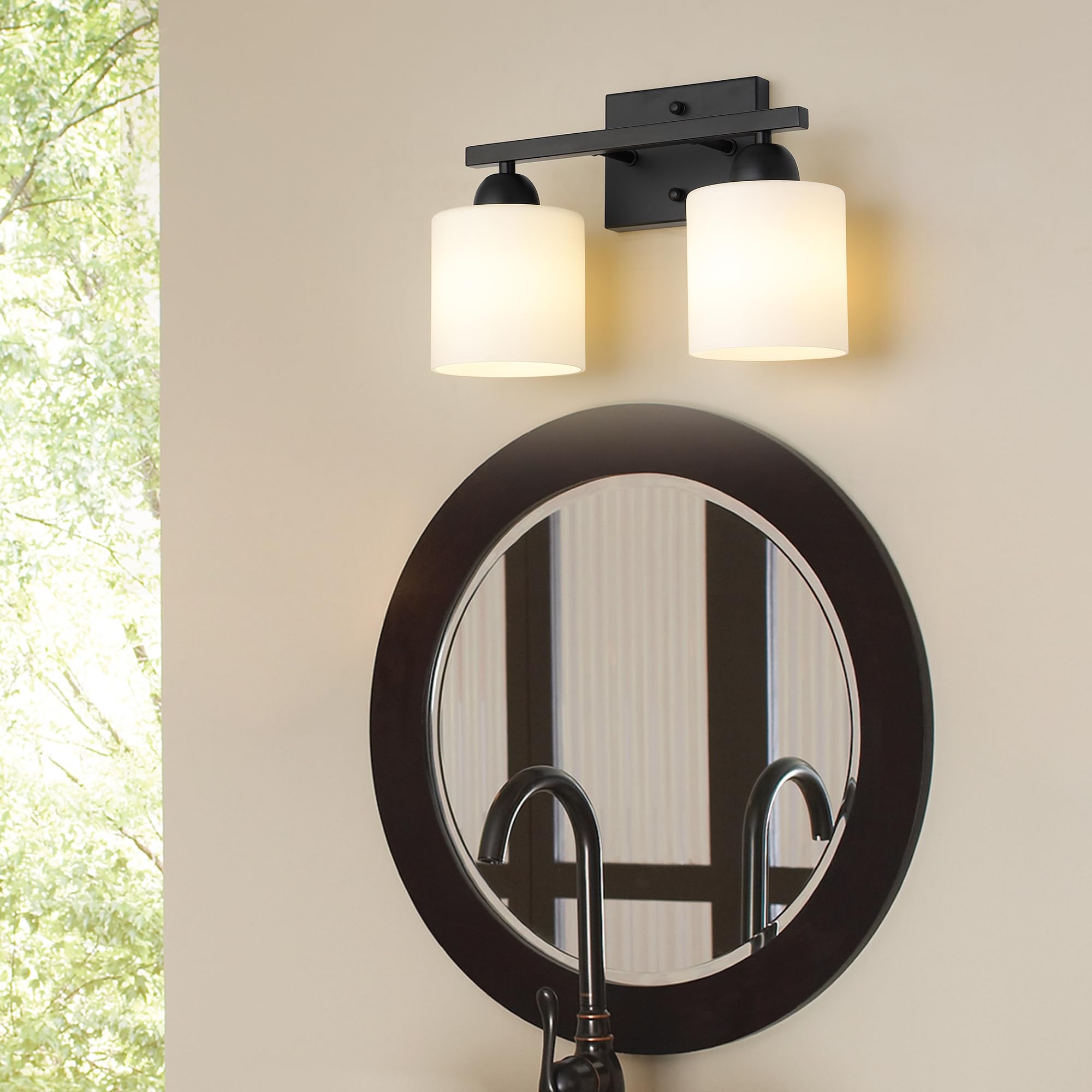 Mecgirn Bathroom Vanity Light Fixture, 2-Light Matte Black, Frosted Glass, Model B0003-2-Black