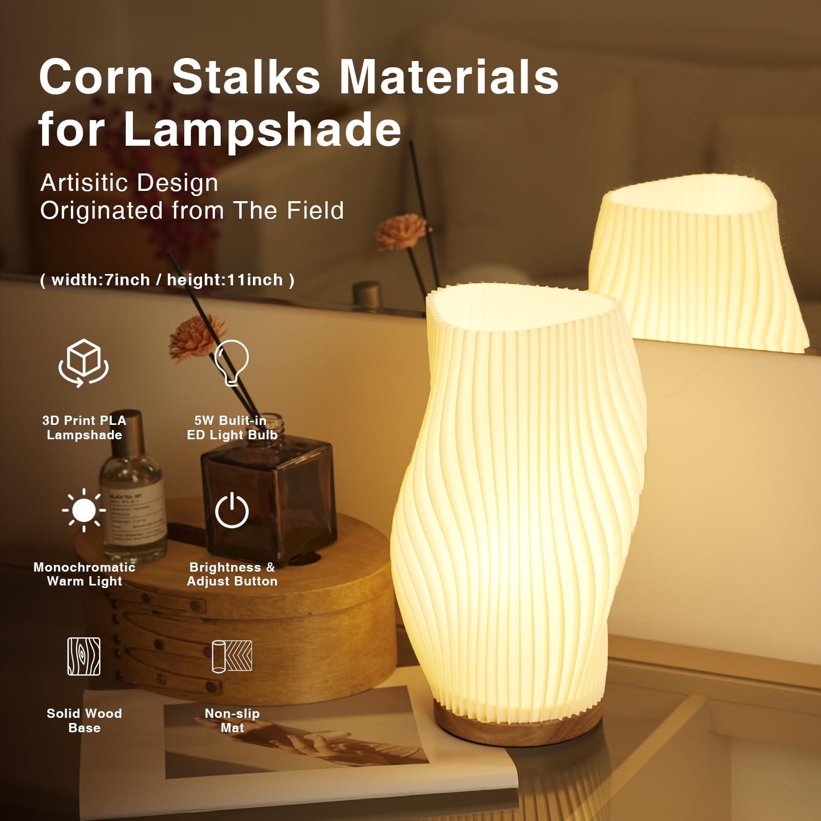 Dawnwake Table Lamp Bedside Lamps For Bedroom, Small Night Stands Desk Lamp, Mood Warm Cozy Lighting, Vintage Boho Cool Mid Cent