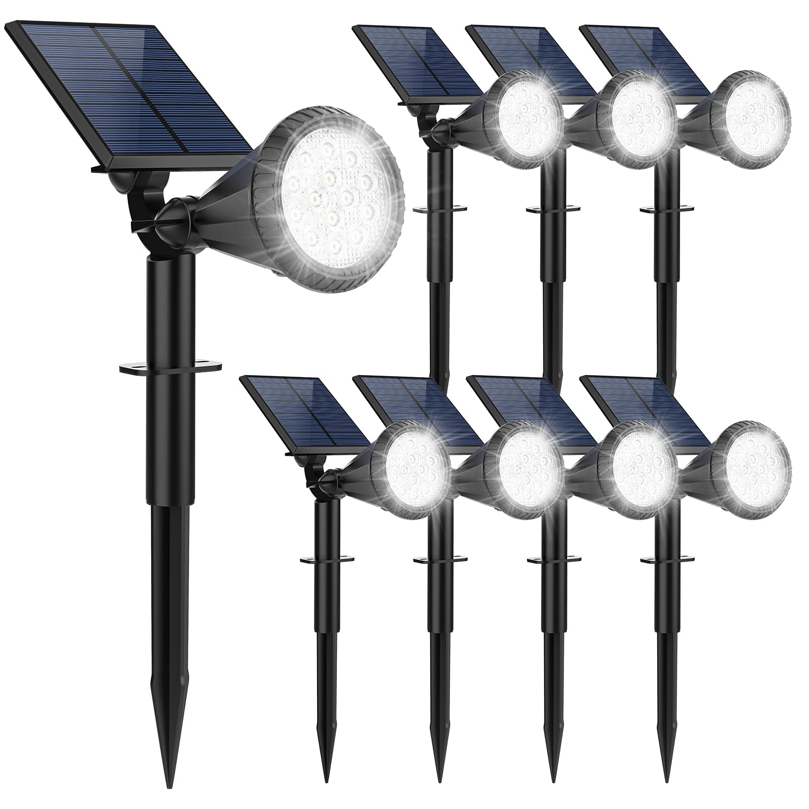 Fratink Solar Spot Lights Outdoor, 14 Led Outdoor Solar Lights For Yard, 4 Mode Solar Spotlights With Auto On/Off, 2-In-1 Waterproof Solar Landscape Lights For Flood, Wall, Yard, 8 Pack (Cool White)