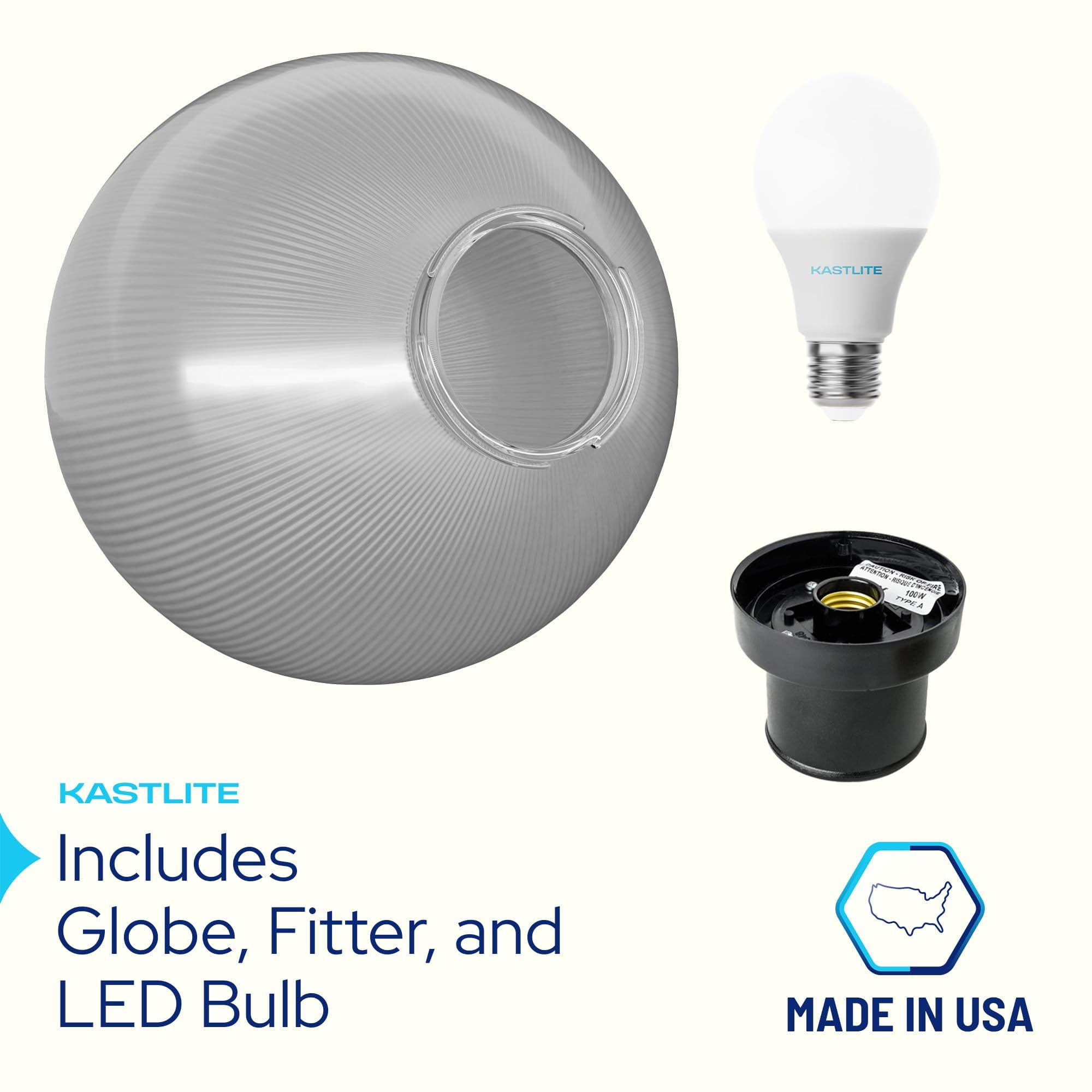 Kastlite Lamp Post Globe Combo Lighting Fixture | 12 Prismatic Lens With Black Fitter Mounting | Fits 3 Diameter Posts (Not Included) | Comes With With 5000K Led Bulb