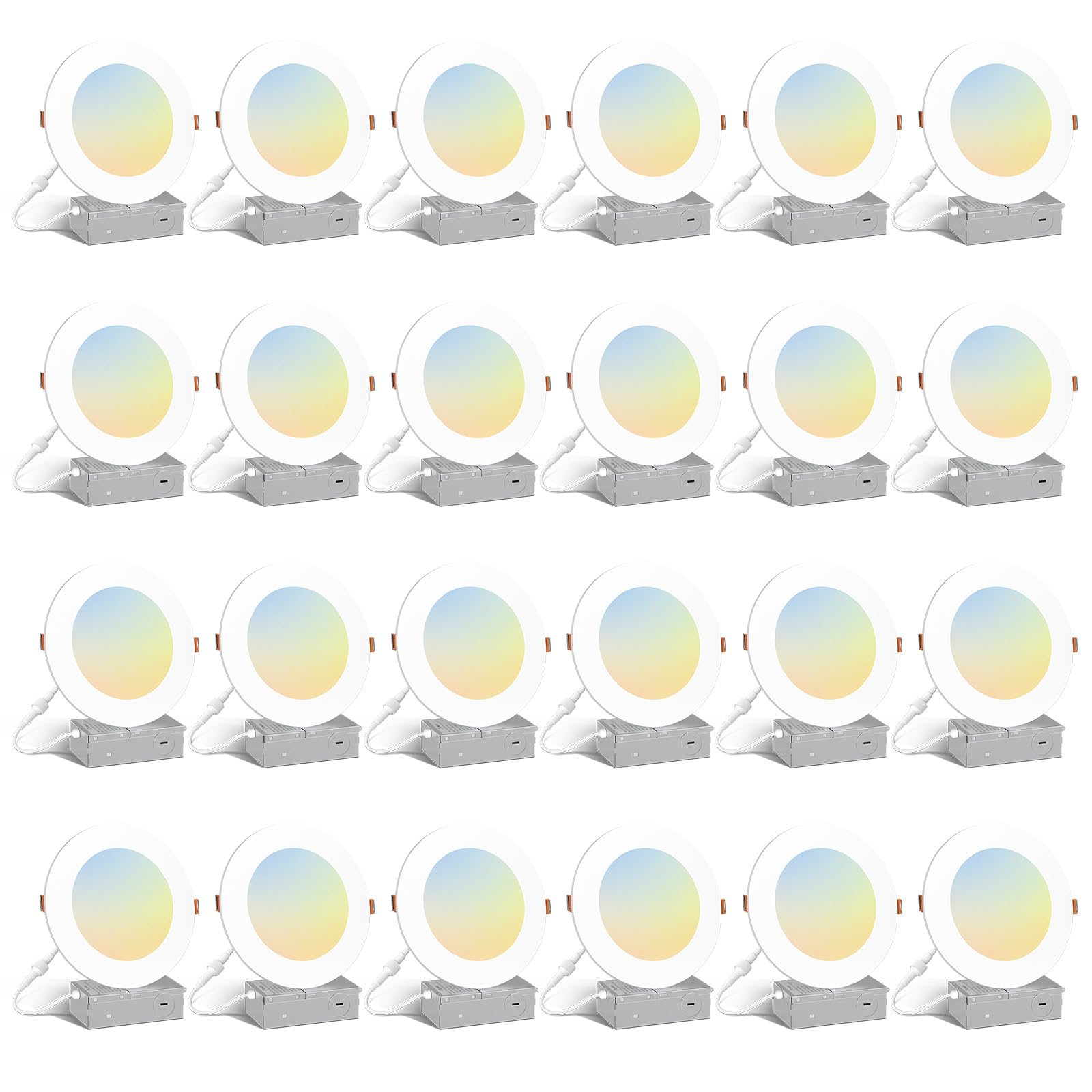 Amico 24 Pack 6 Inch 5CCT Ultra-Thin LED Recessed Ceiling Light with Junction Box, 2700K/3000K/4000K/5000K/6000K Selectable, 100