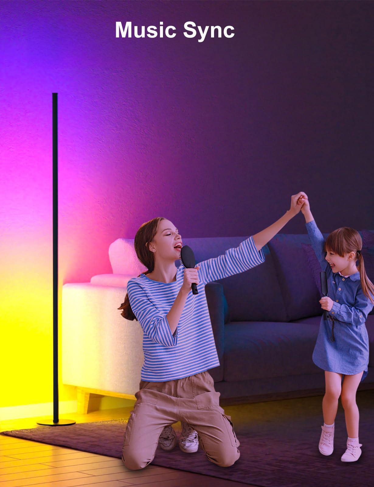 RGB IC Corner Floor Lamp, Upgraded LED Corner Lamp APP and Remote Control, 16 Million Colors and Warm White, Music Sync, Timing