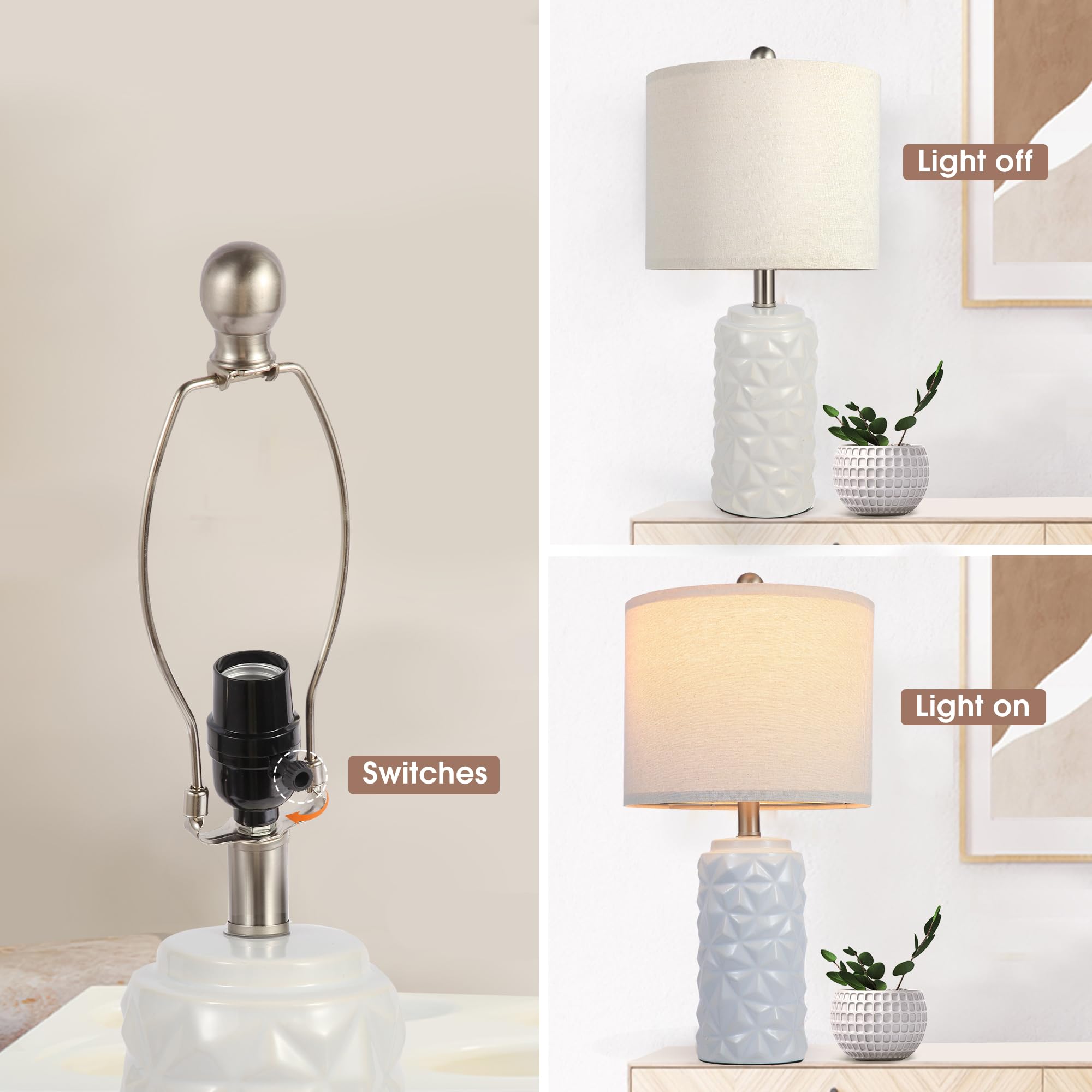 Ikopyal 22'' White Modern Ceramic Bedside Lamp Set Of 2 For Bedroom Decor Farmhouse Table Lamp For Living Room Office Dorm