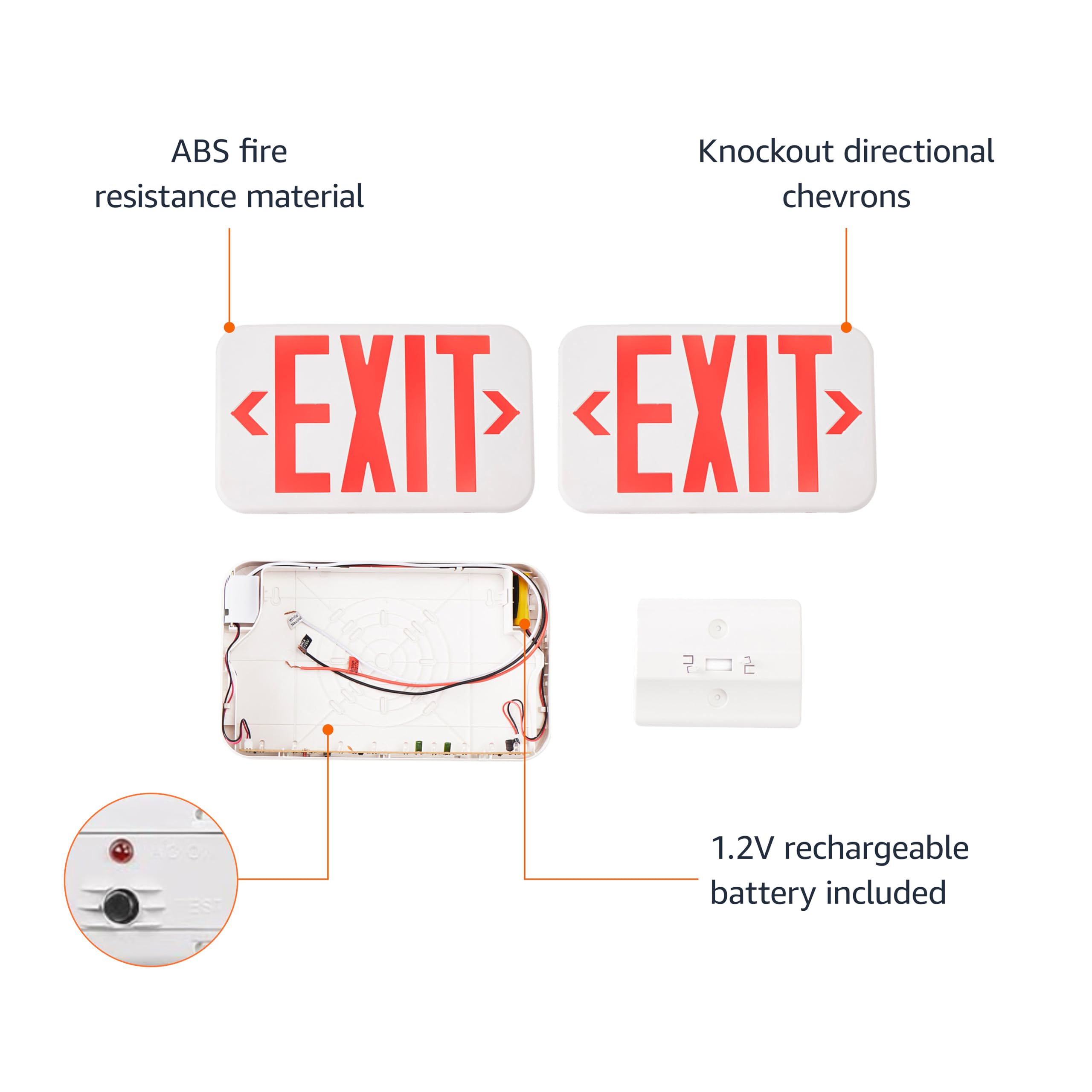 Amazon Basics Acrylonitrile Butadiene Styrene LED Emergency Exit Sign, UL Certified, 1-Pack, Double Face Exit, Hardwired with Ba