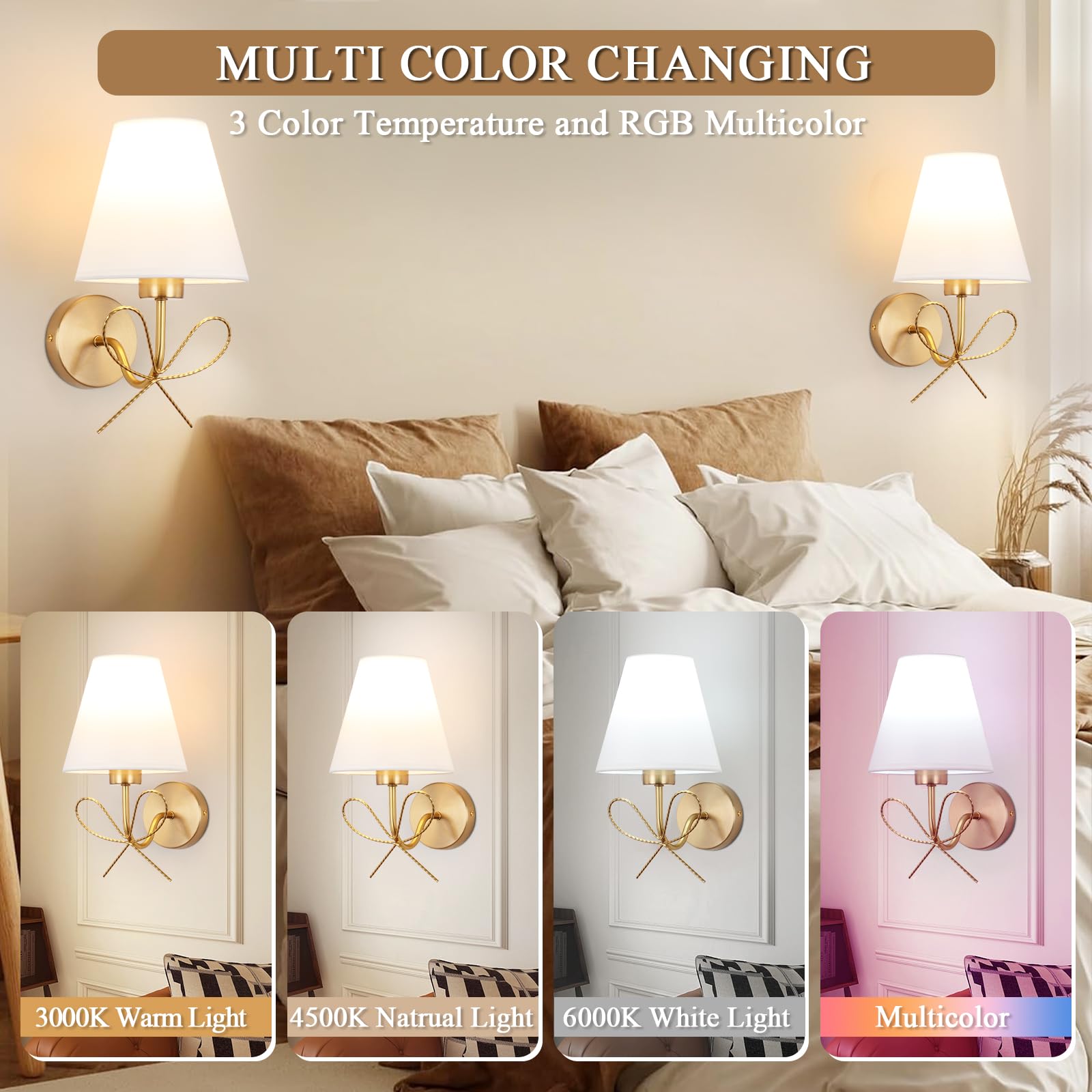 ADISUN Modern Wall Sconce Set of Two, Copper Battery Operated Dimmable Lamp for Living Room, Bathroom, Corridor - Model ab4a4982-3108-4d6b