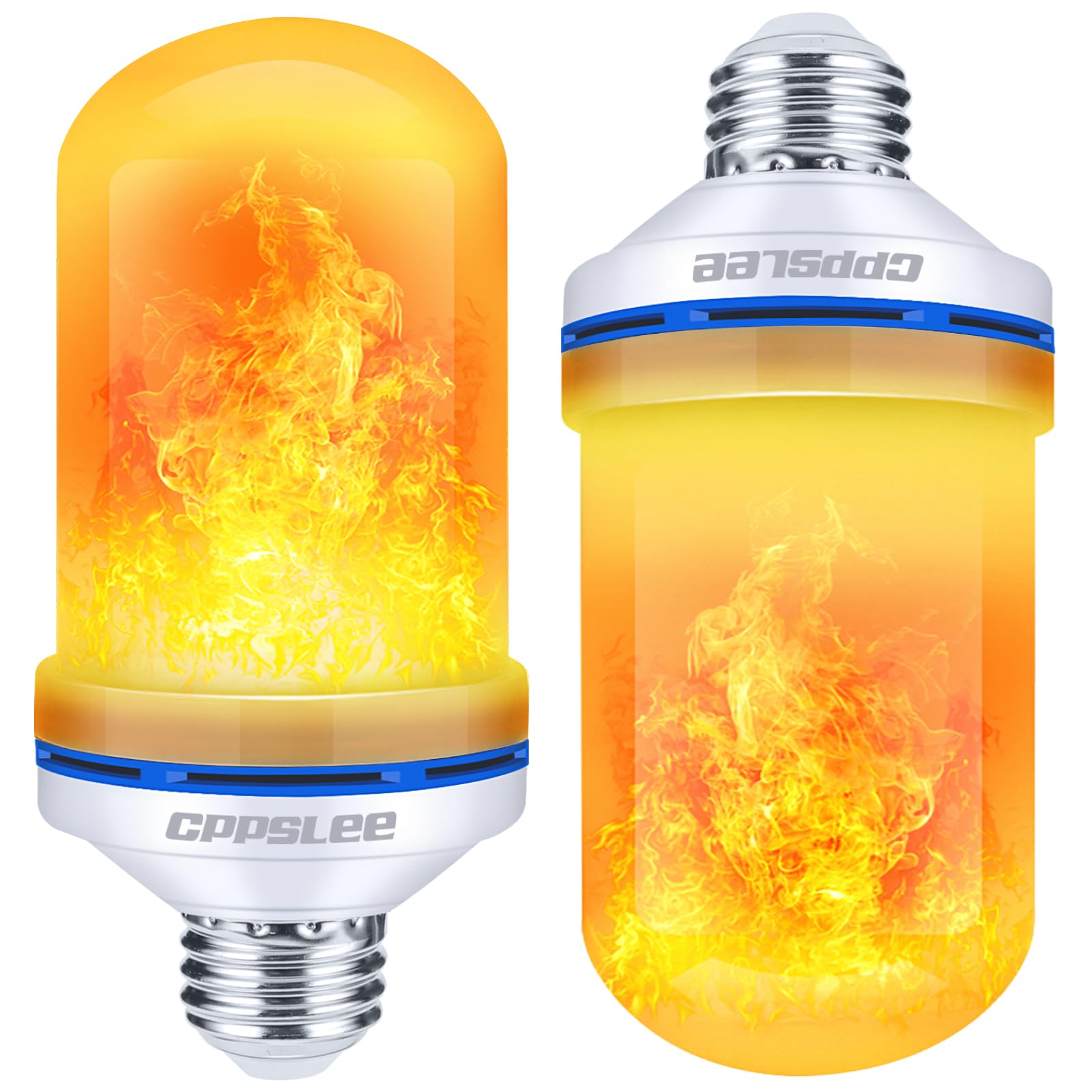 CPPSLEE LED Flame Light Bulbs, E26 Base, 4 Modes, 2 Pack, Yellow, for Indoor/Outdoor Holiday Decorations