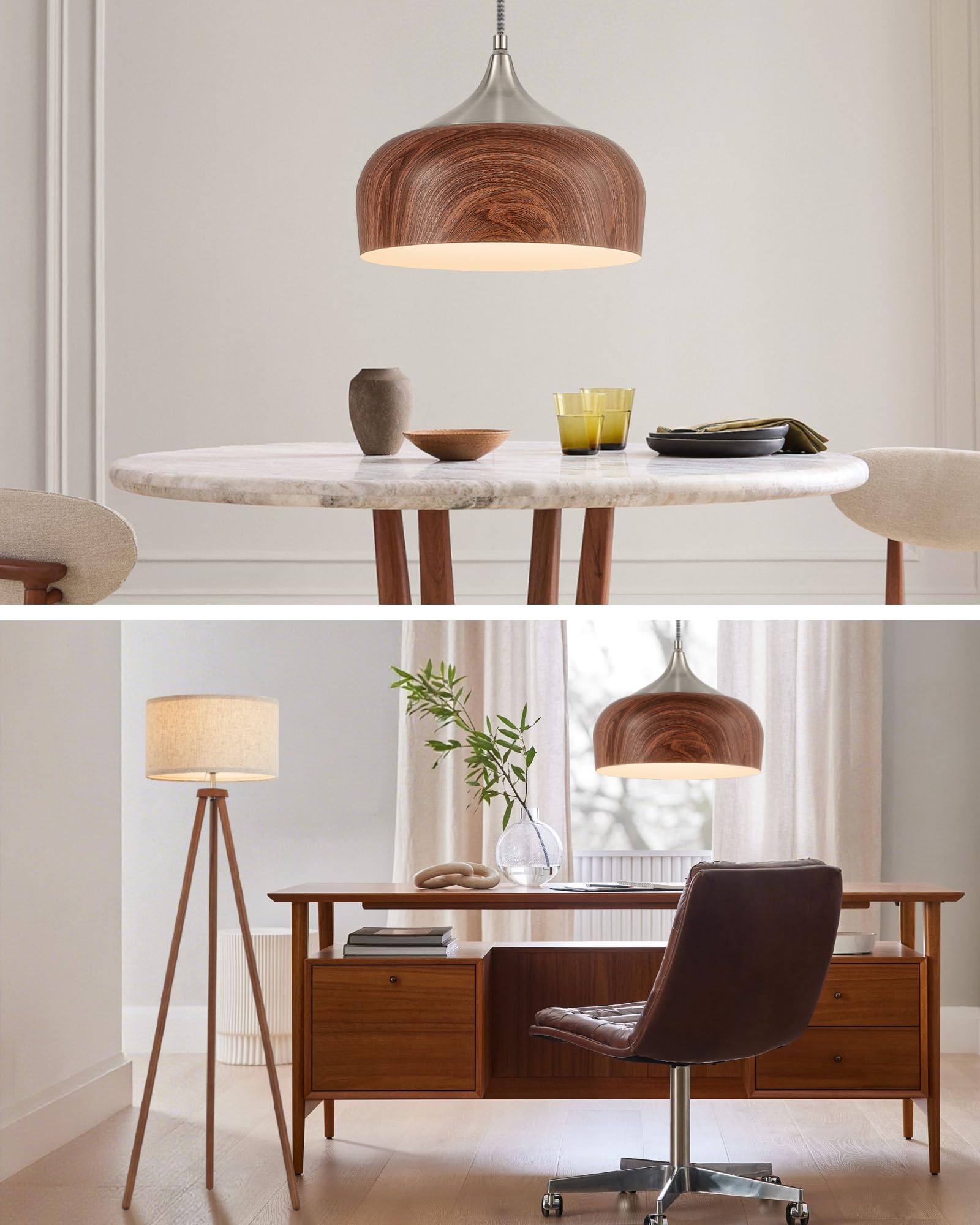 Elyona Brushed Nickel Pendant Light Wooden Pattern Dome Pendant Light Fixture Nickel Metal Modern Adjustable Hanging Lighting For Kitchen Island Dining Room Office Hallway Foyer Bedroom  12 Inch