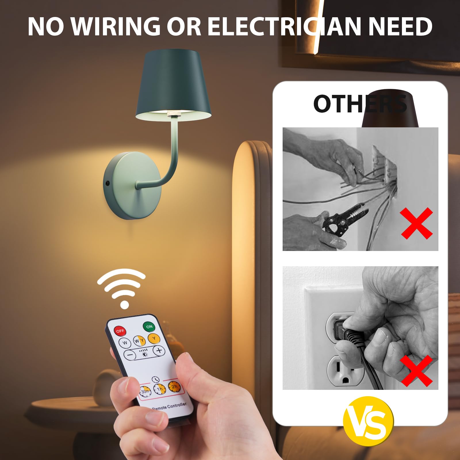 IMQSQIK LED Wall Lamp Set of 2, Rechargeable 5600mAh, Touch Control, Metal, Blue, Model RQ-14-2Pack