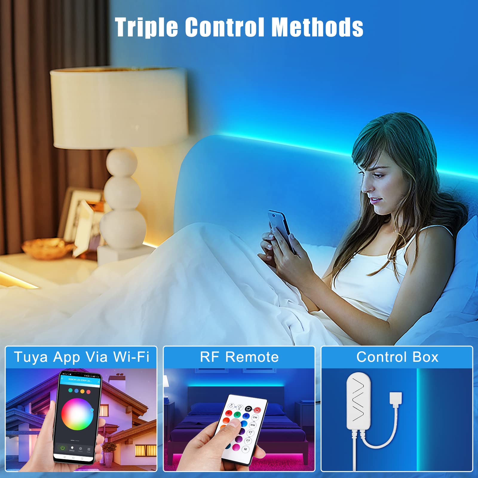 Tatazone Rgbww Smart Led Strip Lights, 65.6Ft Tunable White 3000K To 6500K+Rgb Wifi Led Lights Work With Alexa Google, Music Syn