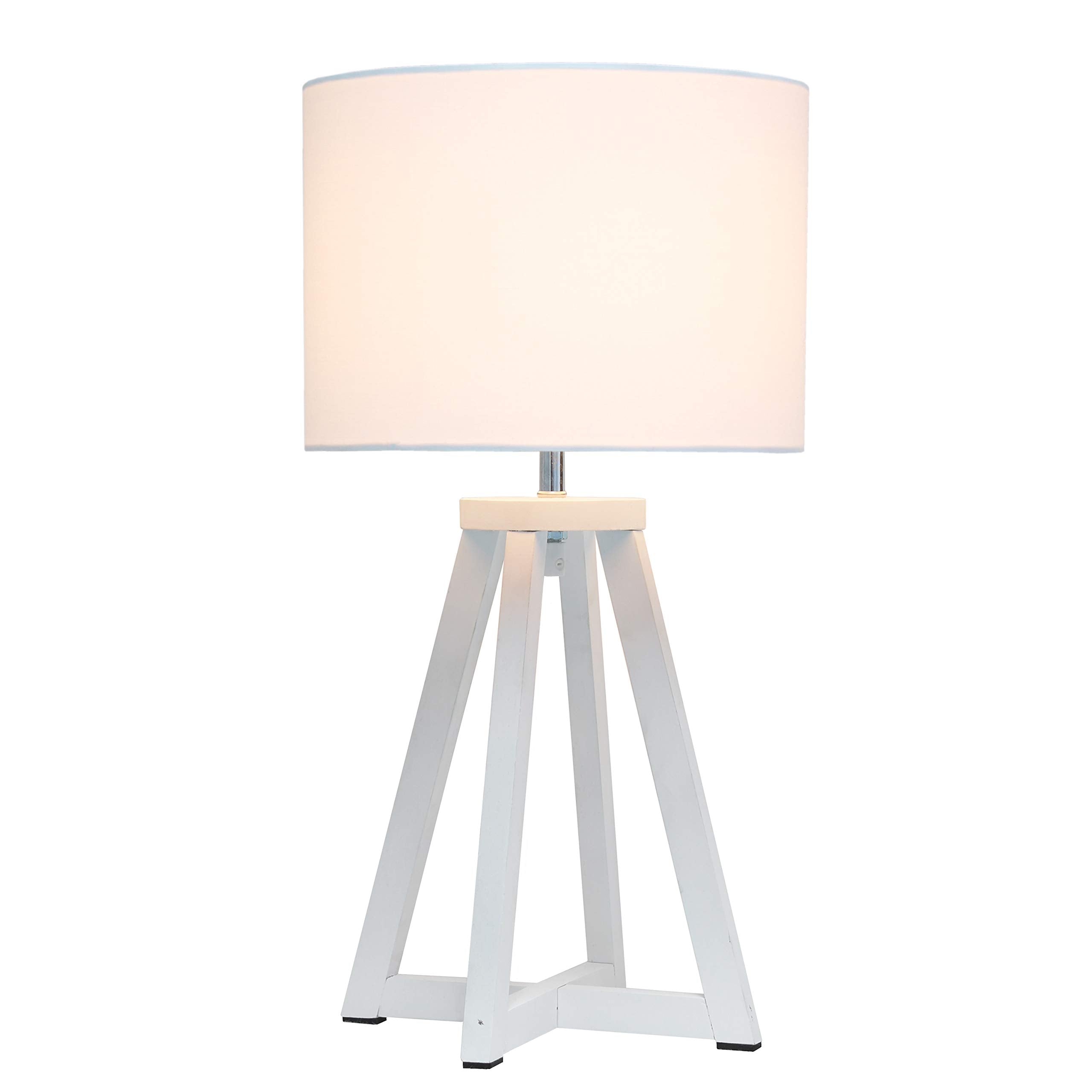 Simple Designs Lt1069-Wow Interlocked Triangular Wood Fabric Shade Table Lamp, White/White