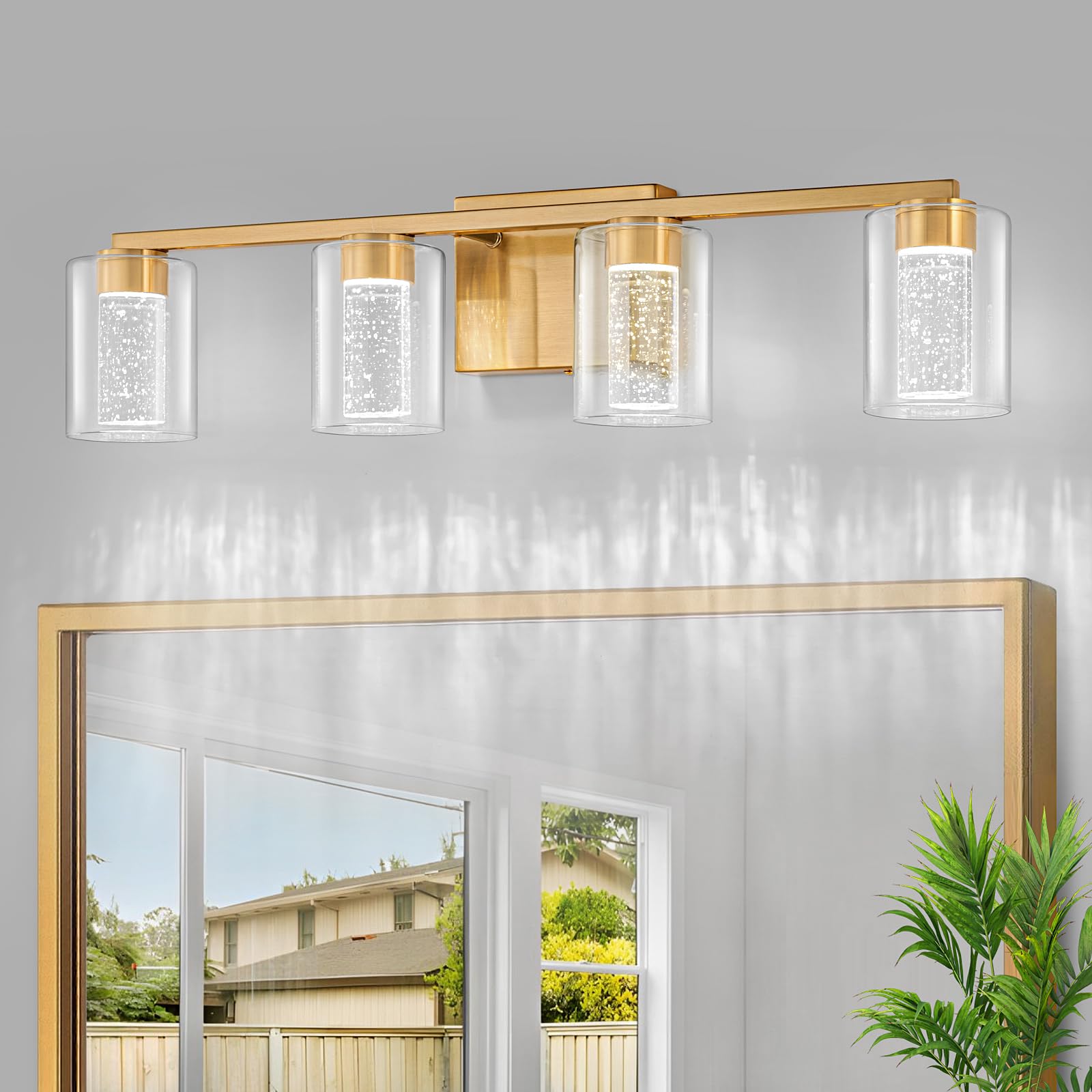 SineRise 4-Light Gold Vanity Light, Dimmable LED Fixture with 3 Color Modes, Stainless Steel, Model 25c01209-b696