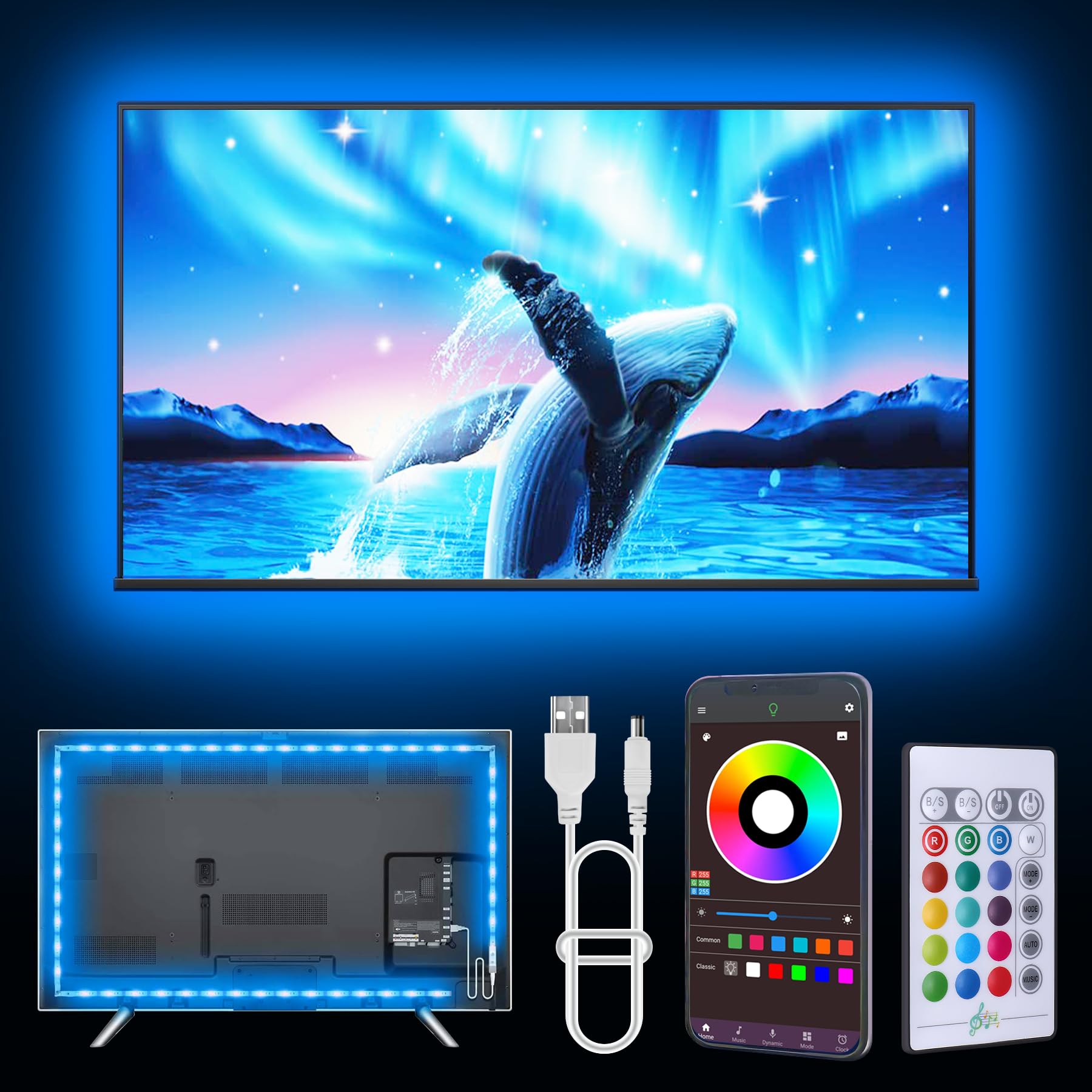 Ganzqh 20Ft Led Lights For Tv, Tv Led Backlight For 32-80 Inch, Usb Led Light Strip With Remote, App Control, Rgb Led Strip Tv Lights Music Sync Color Changing, Led Lights For Room Gaming Accessories