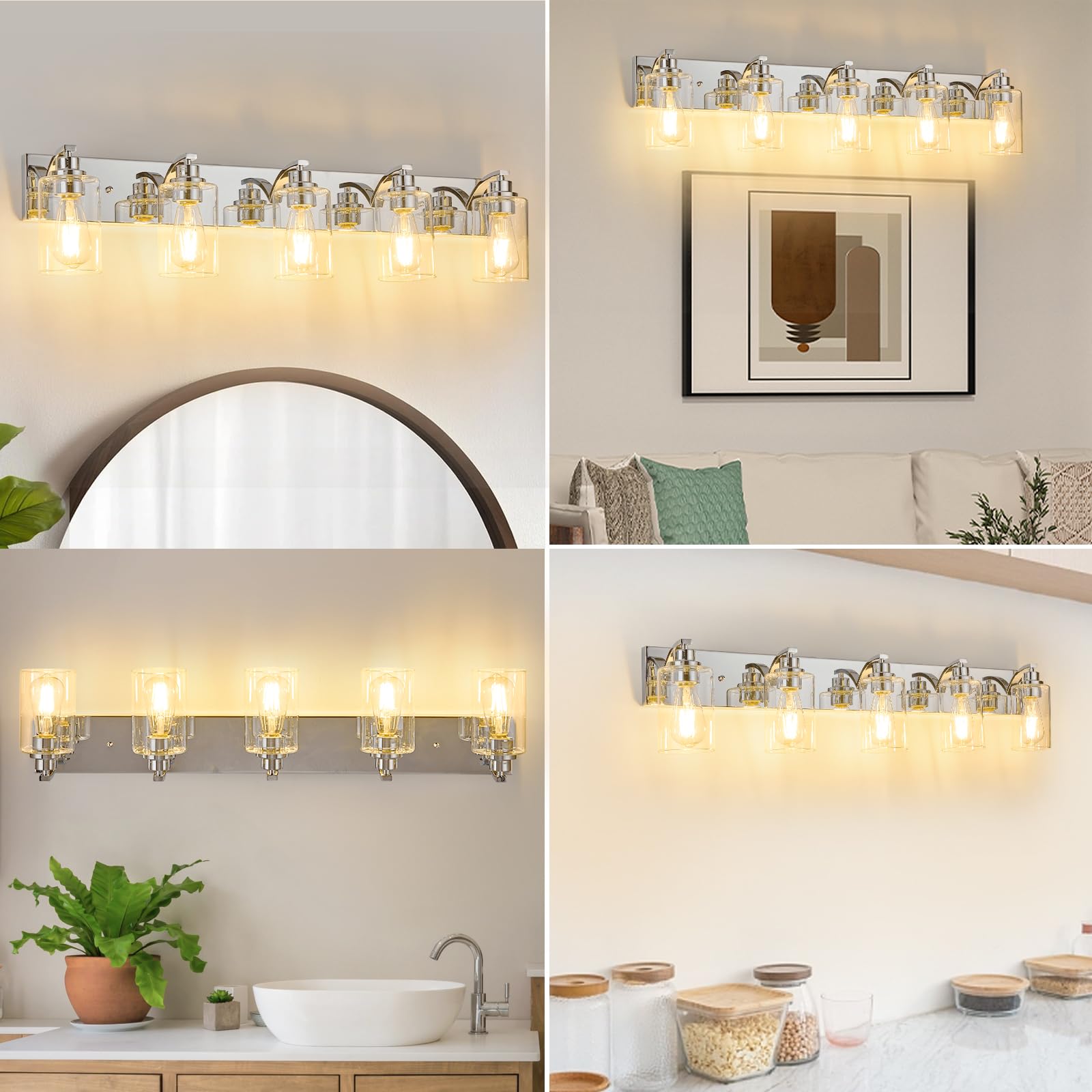 Alaislyc 5-Light Bathroom Light Fixtures Modern Chrome Vanity Lights For Bathroom Lighting Fixtures Over Mirror With Clear Glass Shade For Cabinet Mirror Bedroom Hallway