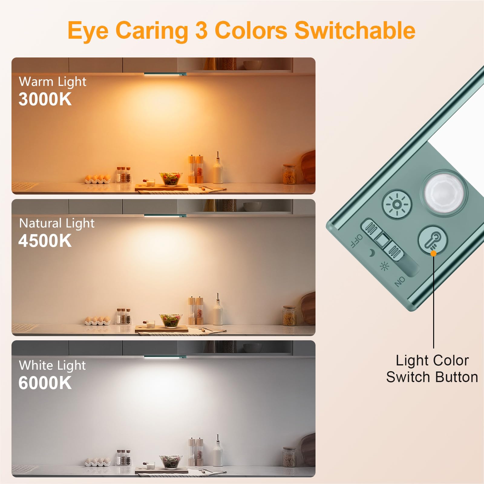 Gritin 10.2" Rechargeable Under Cabinet Lighting - 84 LED, 3 Colors, Motion Sensor, Green - 2 Pack, Model G1358
