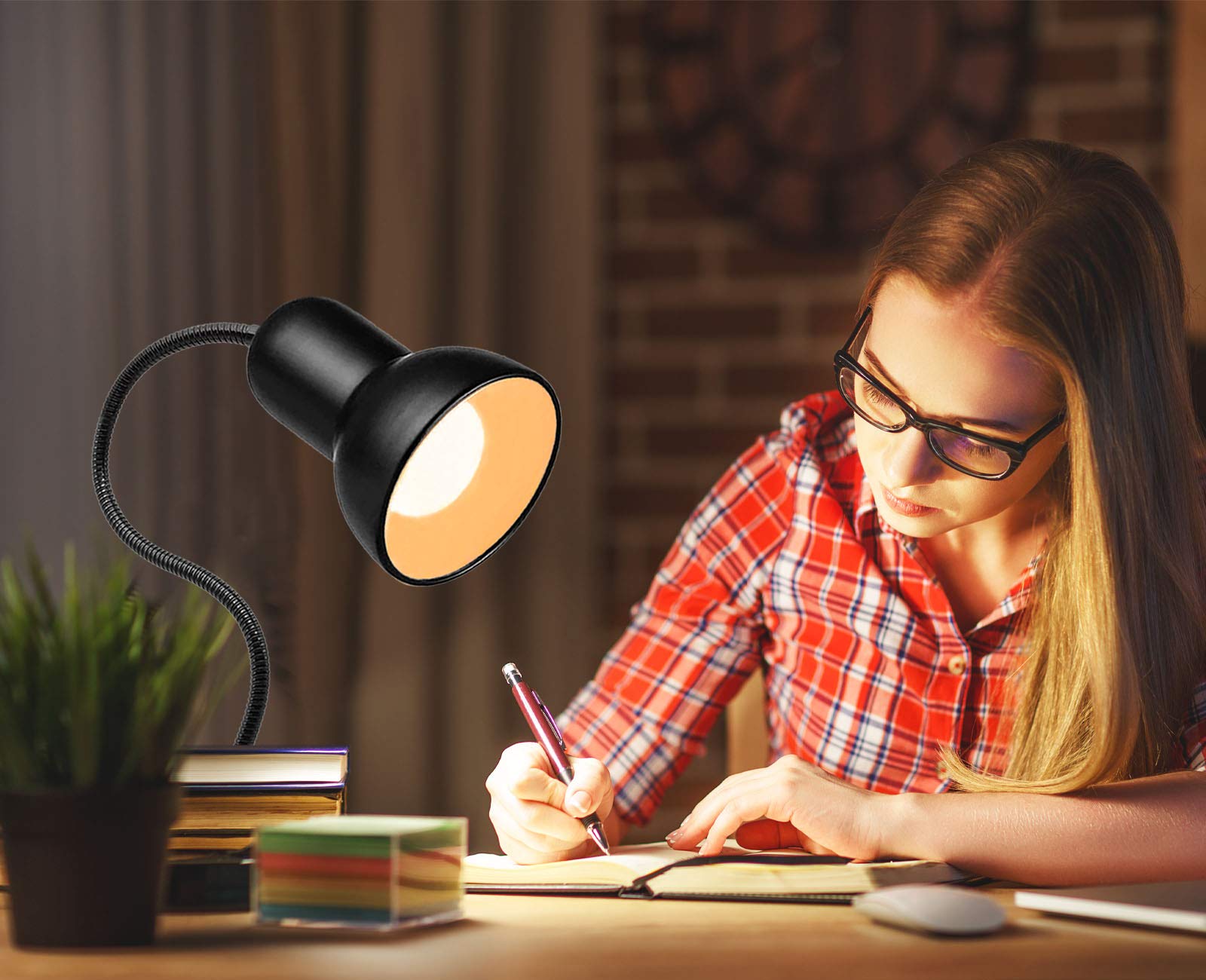 Beser·Win 360° Rotation Clip-On Desk Lamp, Portable Gooseneck Reading Light, Black, Plug-In, Model ME-Desk Lamp-0008