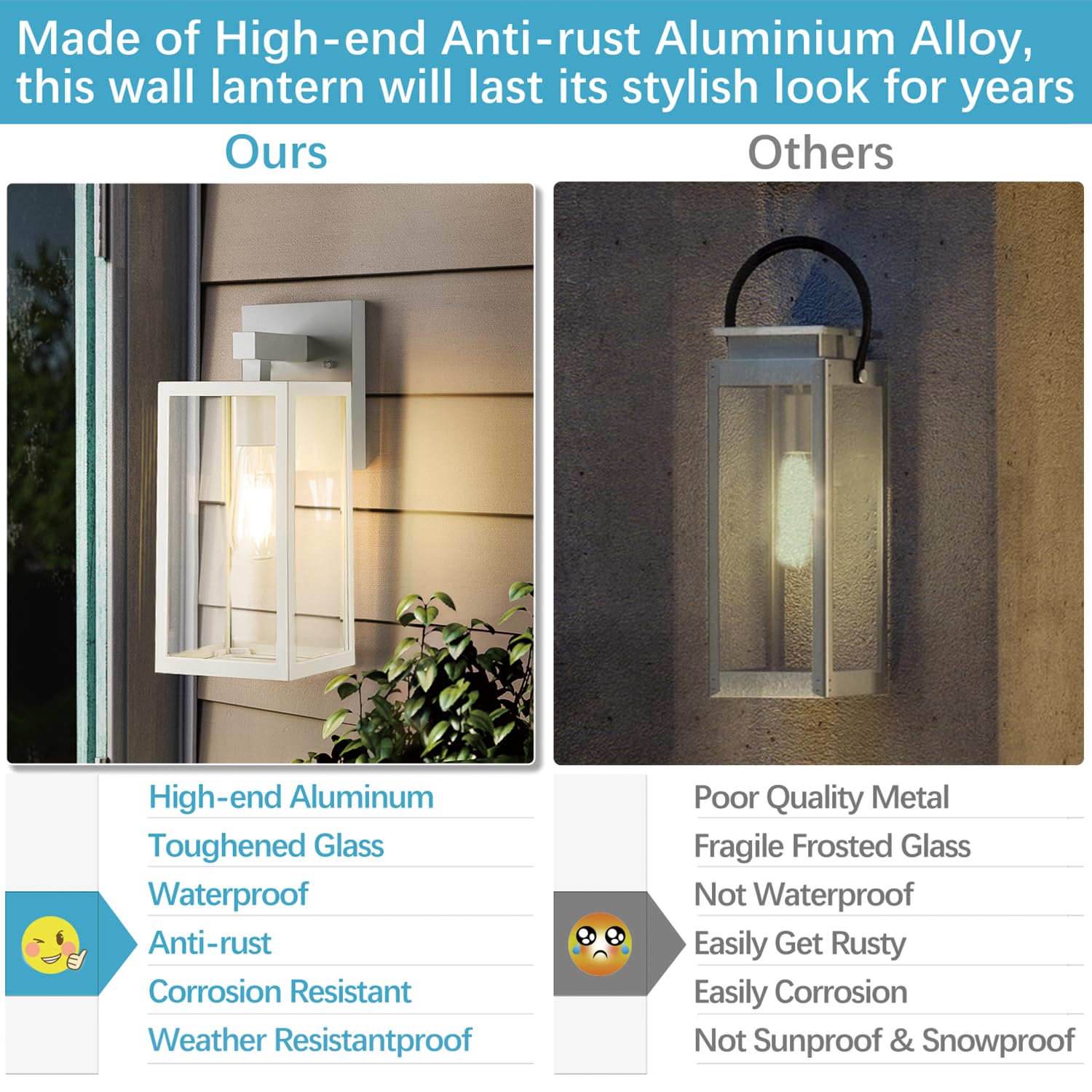 Maxvolador Outdoor Wall Sconce, Exterior Waterproof Lantern Light Fixtures, White Porch Light Toughened Glass, Anti-Rust E26 Pat