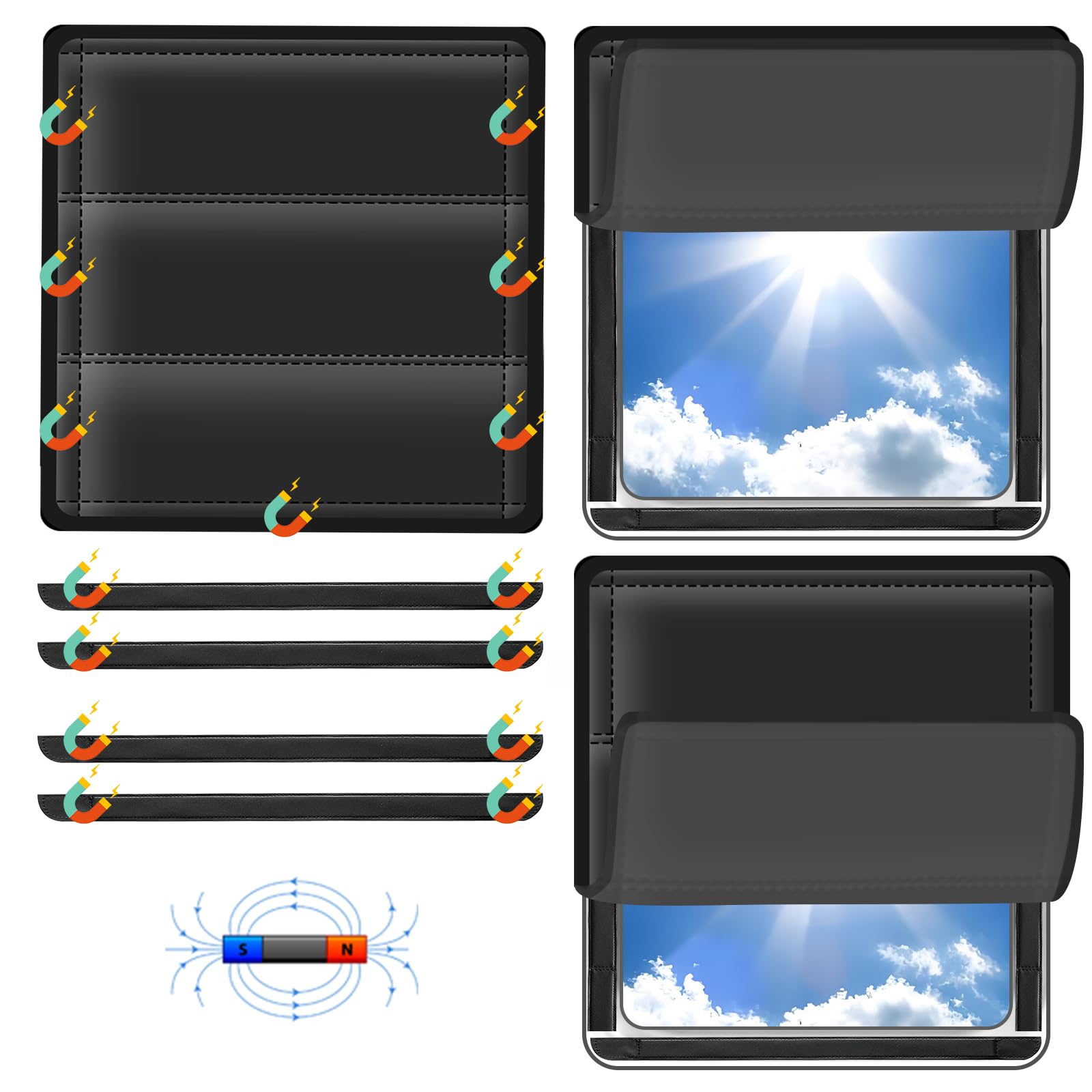 Rv Skylight Cover, Magnetic Rv Vent Cover For Roof16  (L) X 16 '' (W), Rv Blackout Window Cover With Uv Protection And Foldable 