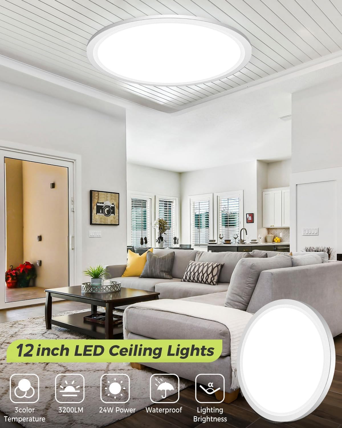 Hepside 2PACK LED Flush Mount Ceiling Light 3CCT 24W 3200Lm 12 Inch White Plastic
