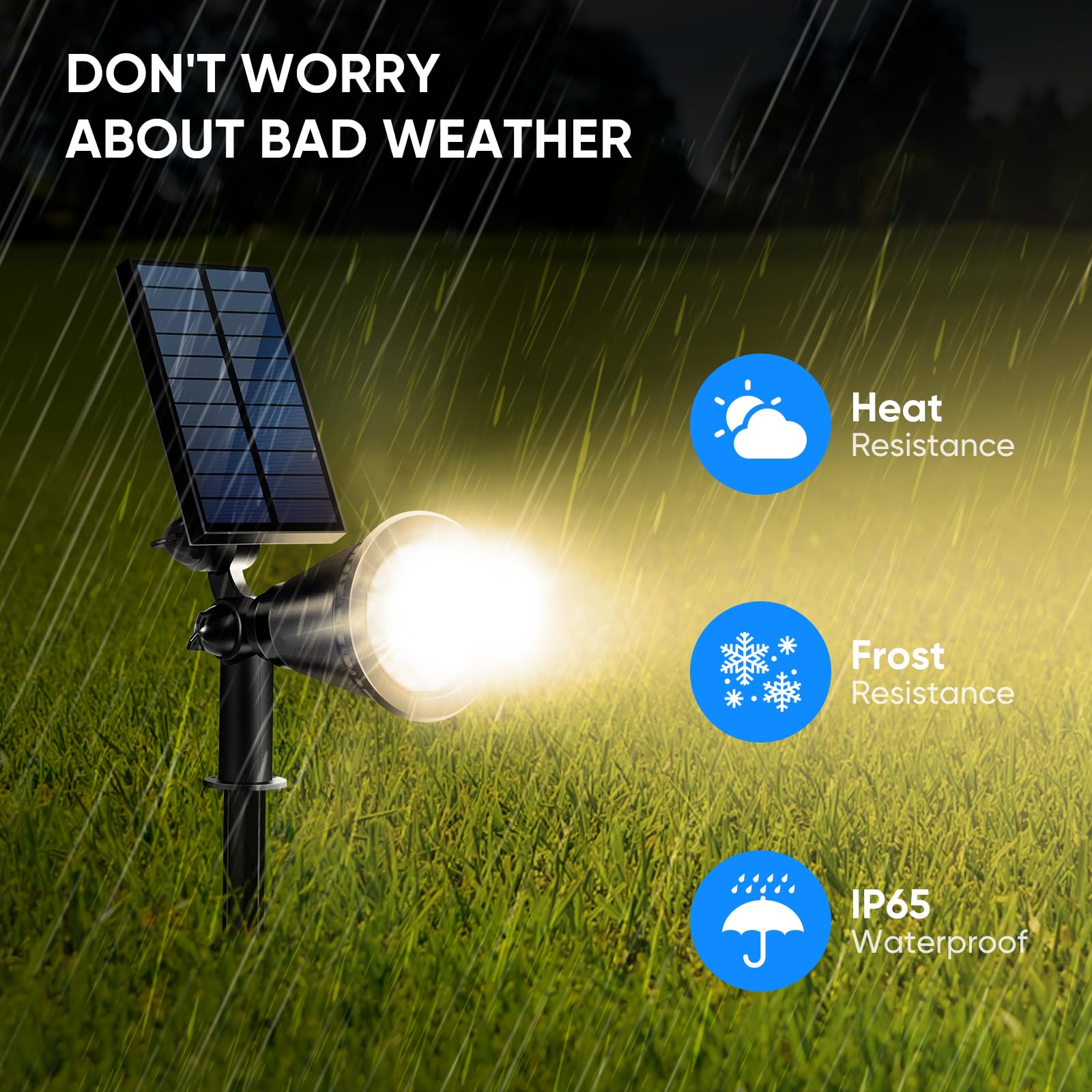 KEV 800 Lumens Solar Spot Lights, 4 Pack, IPX65 Waterproof, Adjustable Modes, Warm White, Model KEV-08 for Driveway/Patio/Garage