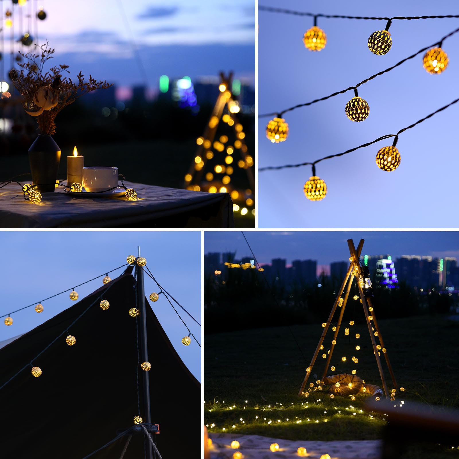 Lightique Moroccan String Lights - 60 Led, 29Ft, Waterproof, 8 Modes, Remote Control, Warm White, Decorative Globe For Indoor/Outdoor Use