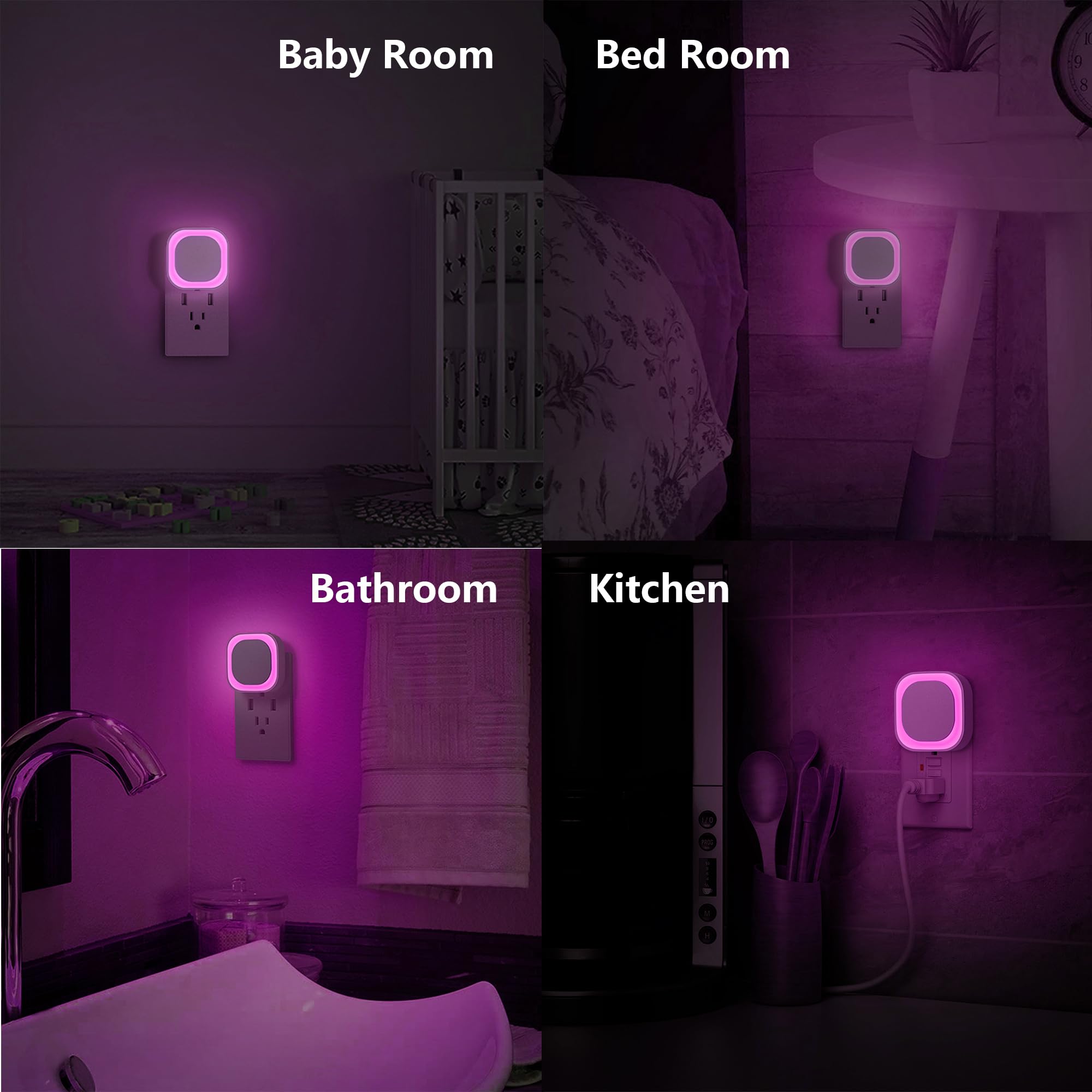 Yunlex 2 Pack Plug In Dimmable Night Light, Auto Dusk To Dawn Sensor, Led Night Light, Soft Glow, Diffused Light, Pink Night Light For Bathroom, Hallway, Kitchen, Bedroom