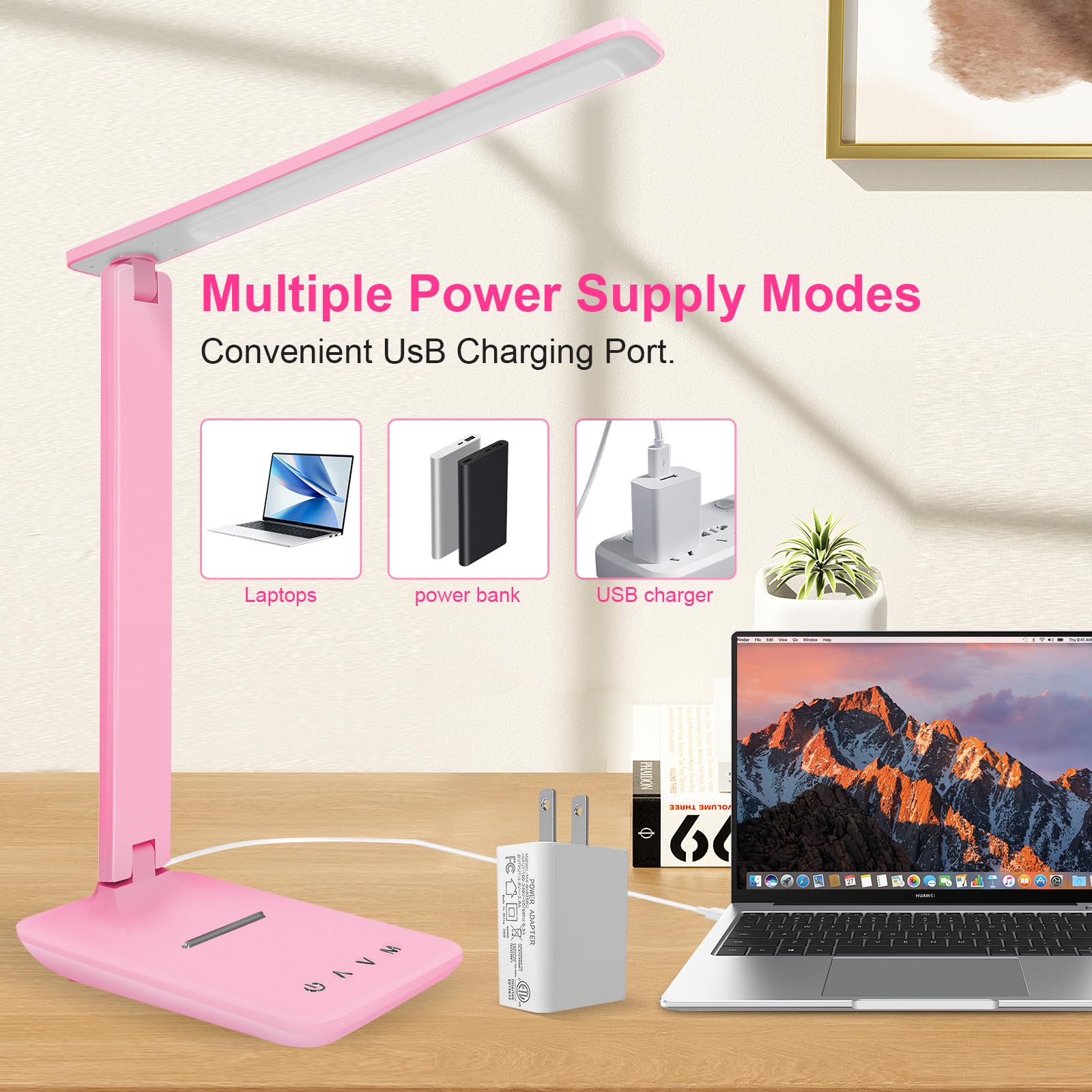 White Crown Led Desk Lamp Dimmable Table Lamp Reading Lamp With Usb Charging Port, 5 Lighting Modes, Sensitive Control, 30/60 Mi