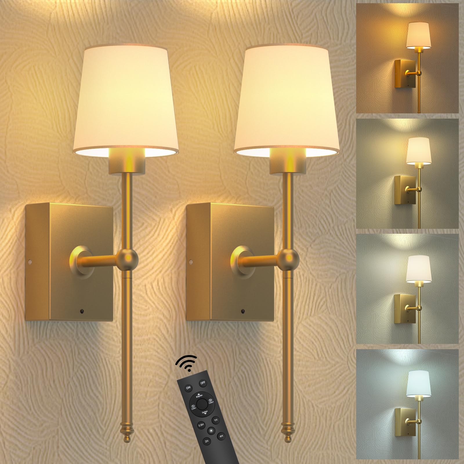 Ithird Battery-Operated Wall Sconces Set Of 2: 6000Mah Rechargeable Wall Lights With Remote Control, Wireless Battery Powered Wa