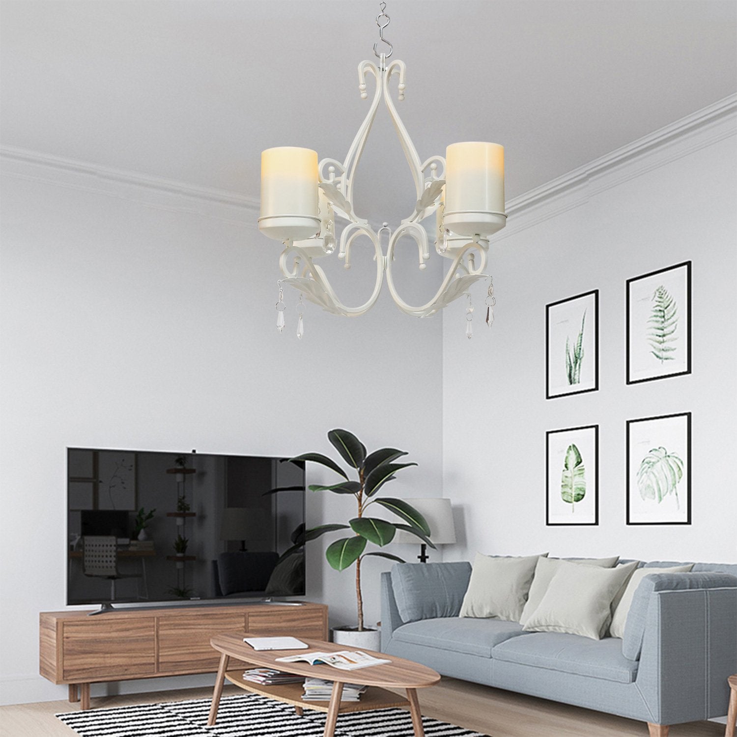 GiveU 3 in 1 Lighting Chandelier, Metal, Black, Includes 4 LED Candles, Table Centerpiece for Indoor/Outdoor Gazebo