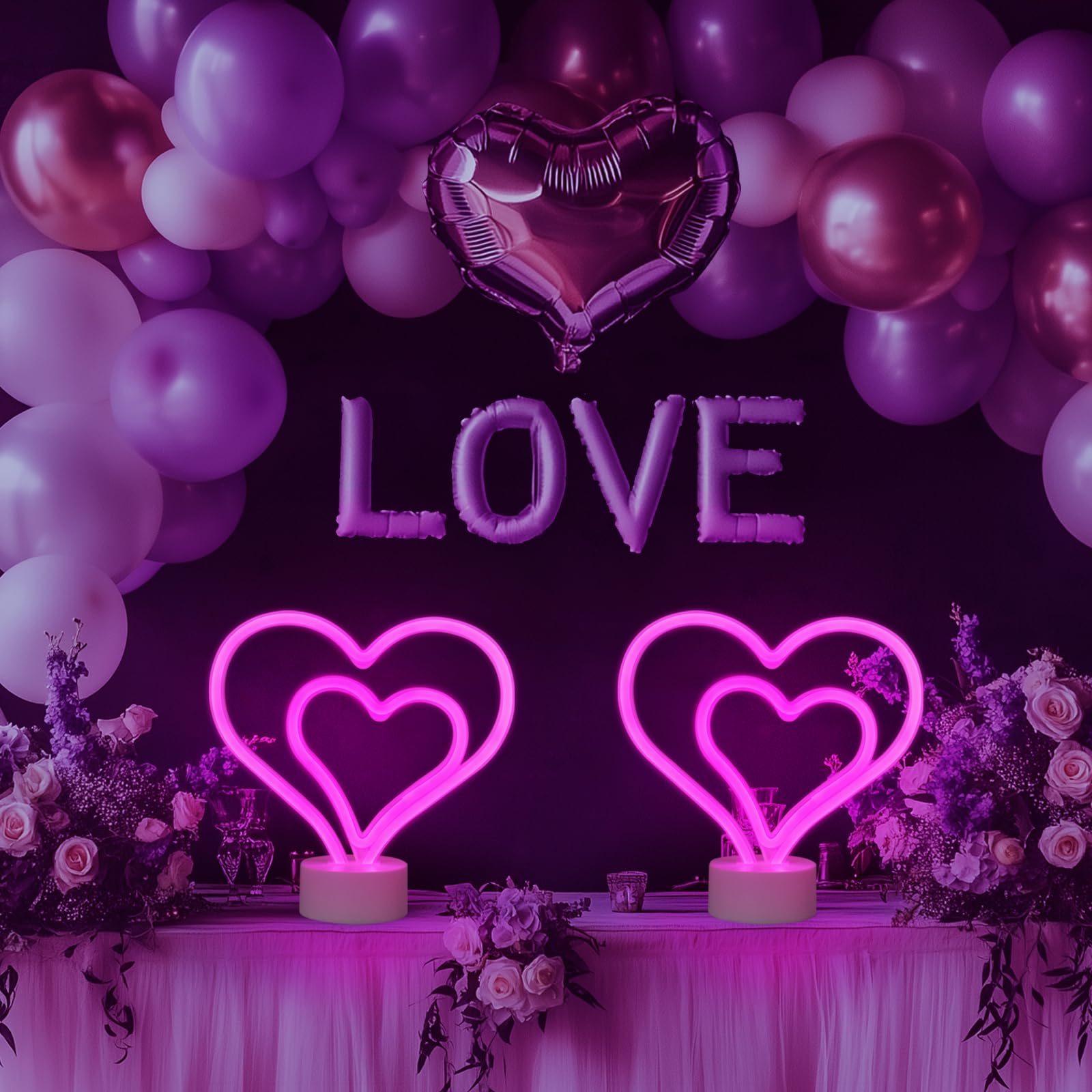 Halovin Pink Heart Neon Sign - LED Night Lamp, Battery Powered, Cute Decor for Bedroom, Home, Wedding & Party, Model XM241204