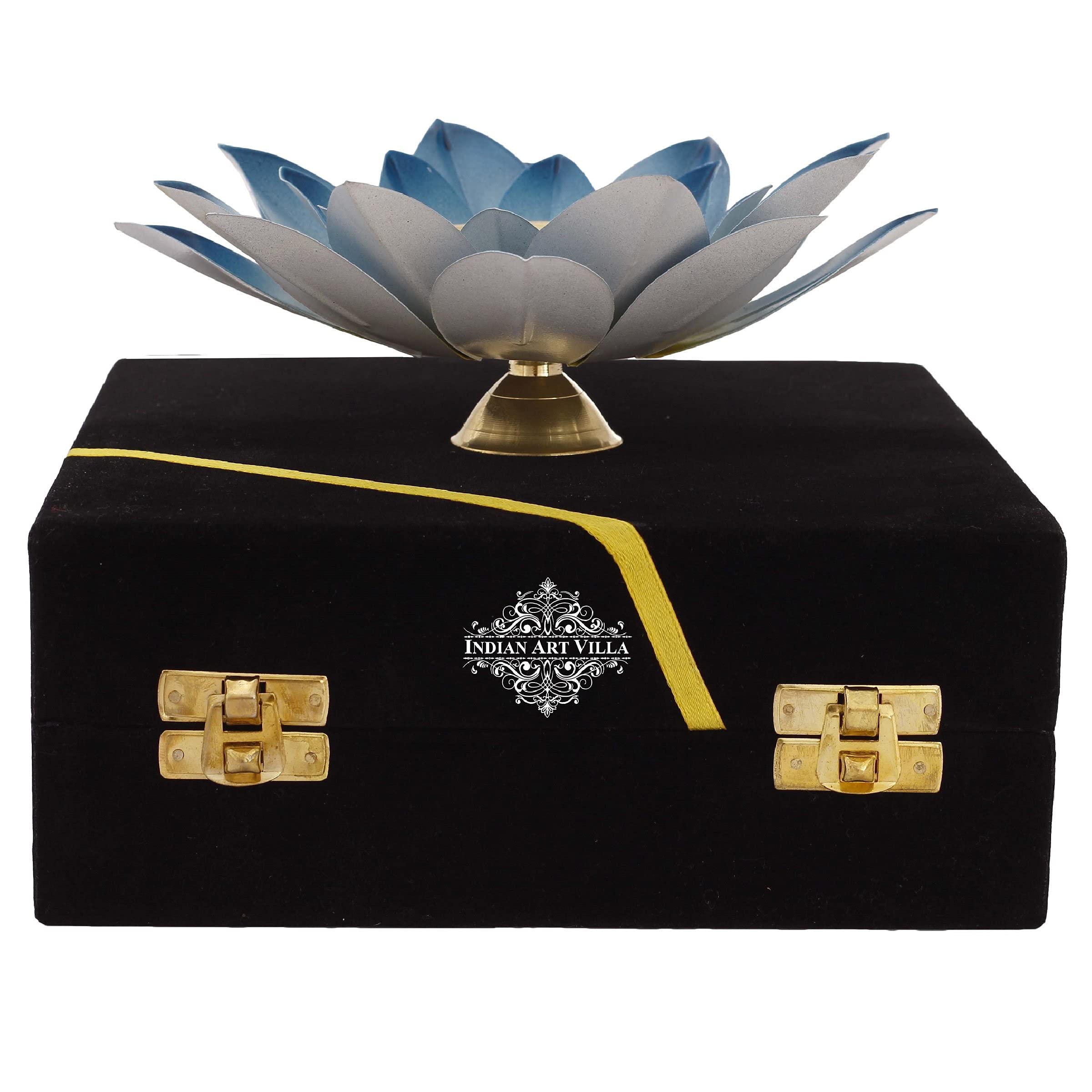 Indian Art Villa Lotus Design Diya Deepak, Home Décor, Poojan Purpsoe, 8 Inch, Blue