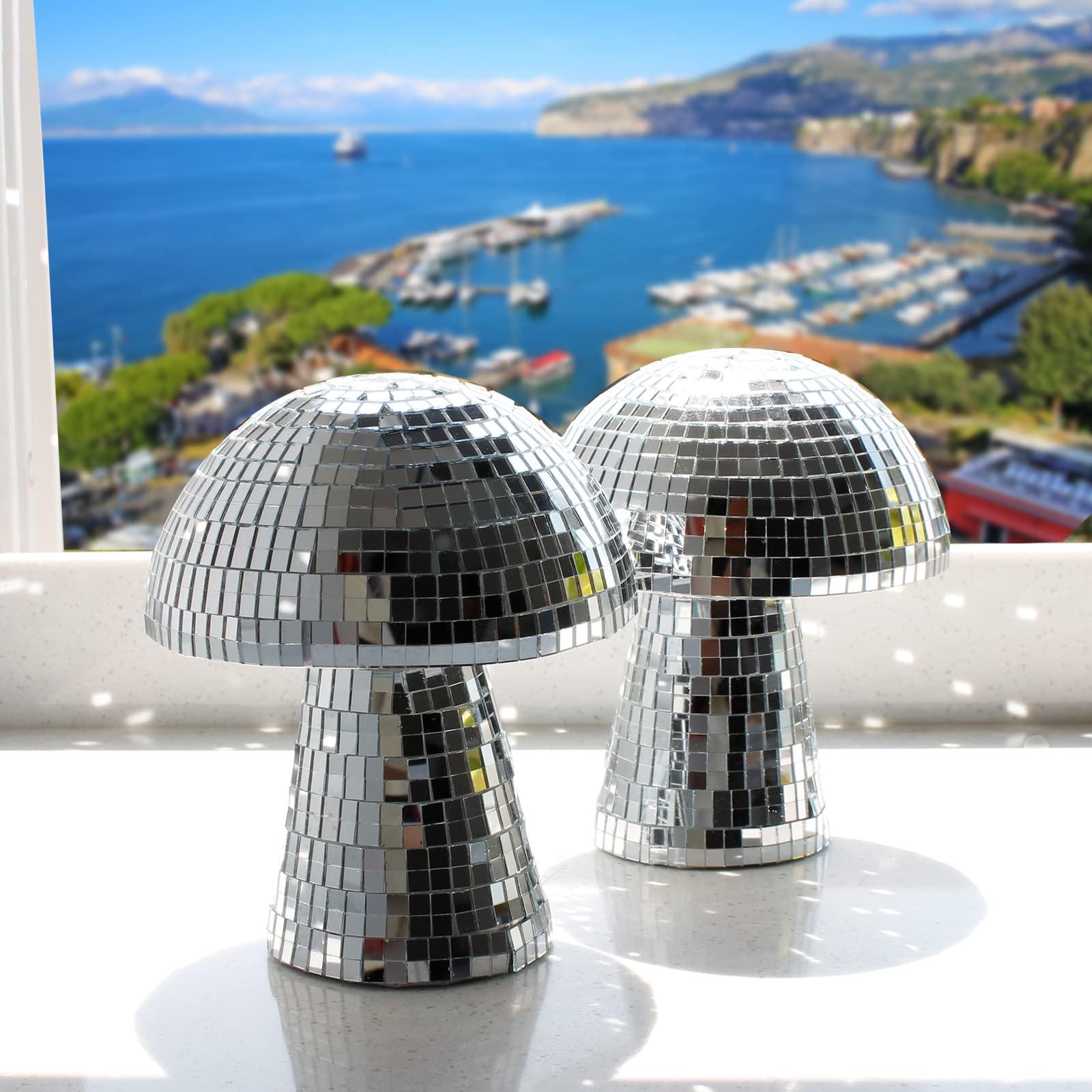Wittolins Mushroom Disco Ball Lights For Party & Home Decor - Retro Silver Sparkling Mirror Ball, Hanging Ornament Gift For Tabl