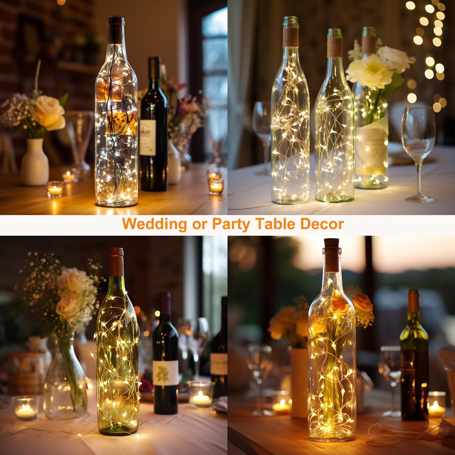 Ledikon 20 Pack Wine Bottle Lights With Cork Battery Operated 3.3Ft 20 Led Silver Wire Cork Fairy Lights For Liquor Bottles,Jars,Crafts,Wedding,Party,Centerpieces,Table Decor,Warm White